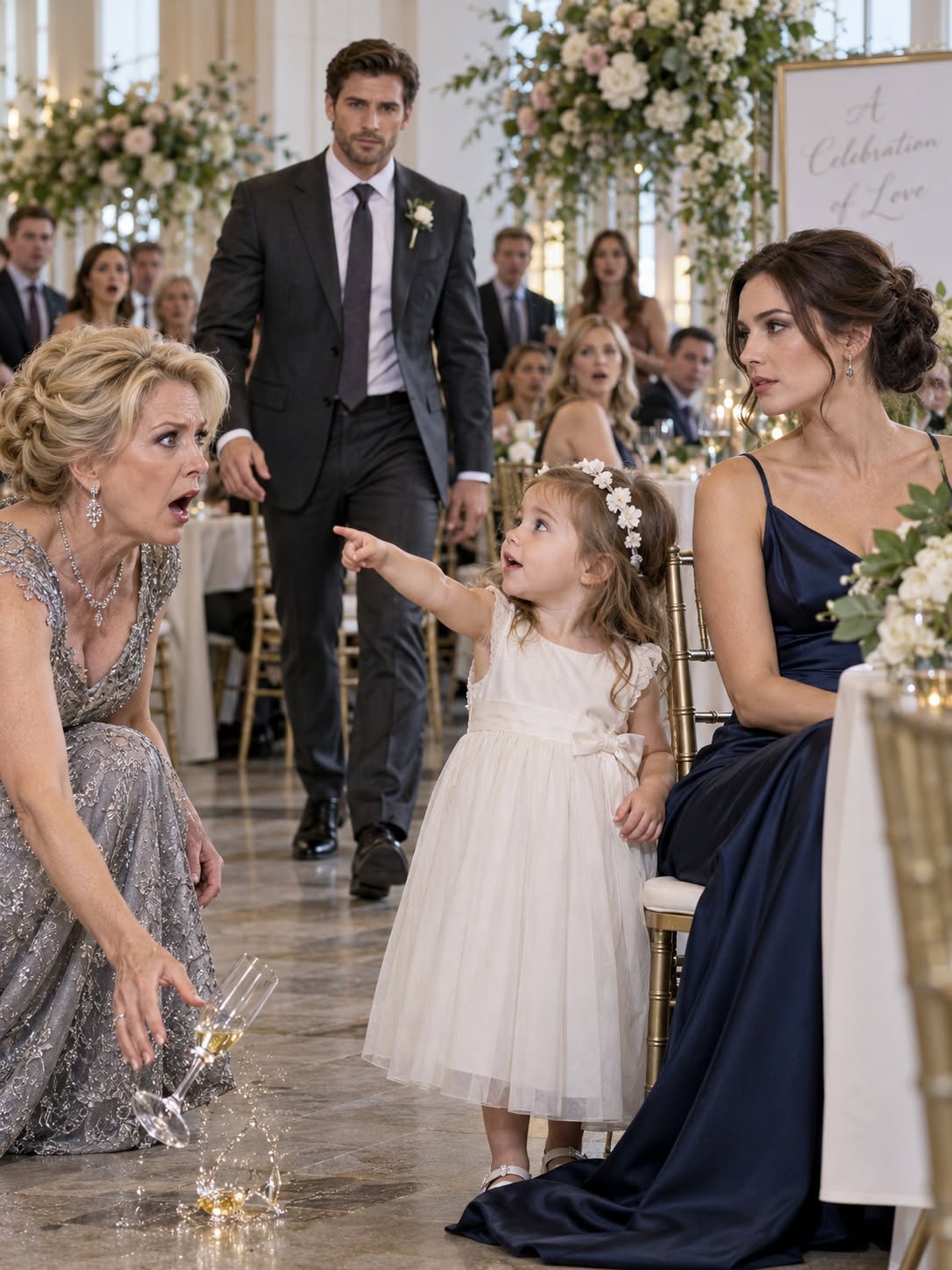 My ex-mother-in-law saw me at a wedding five years after the divorce. She laughed: “Looks like nobody wanted my son's leftovers.” I didn't react. Then a 4-year-old girl ran over. “Mommy!” She smirked. “Poor thing. No father?” My daughter looked confused. “My daddy's right there.” My ex-mother-in-law turned—and dropped her glass.