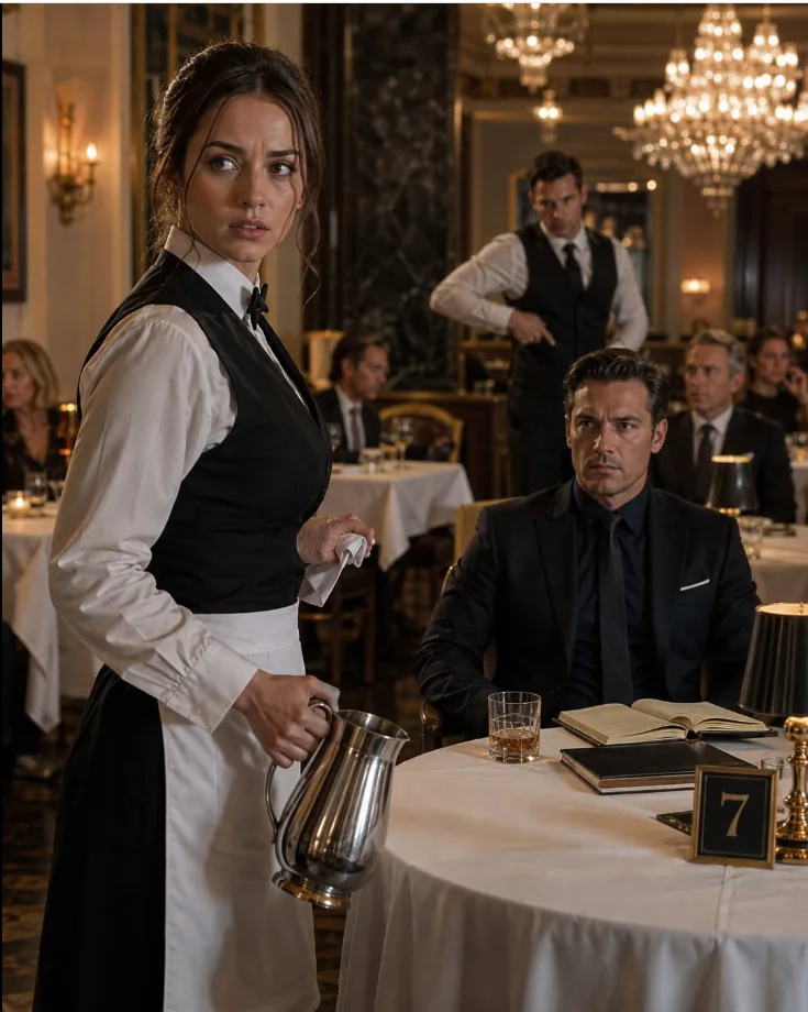 Sloan’s fingers froze halfway toward the crystal water pitcher when she saw the new server’s hands.