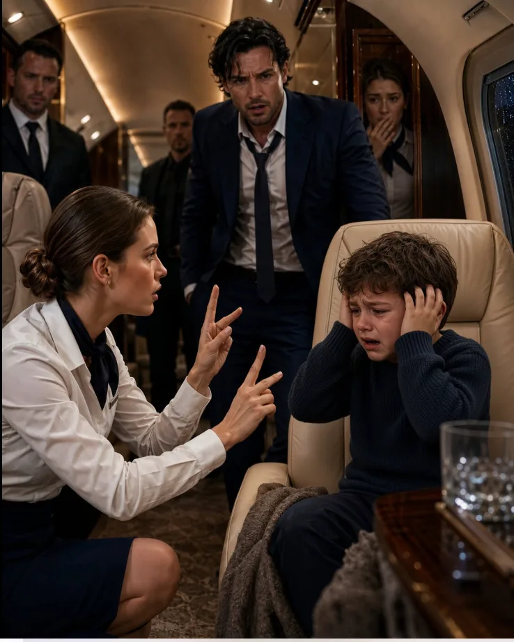 The little boy screamed so hard the private jet stopped feeling luxurious.