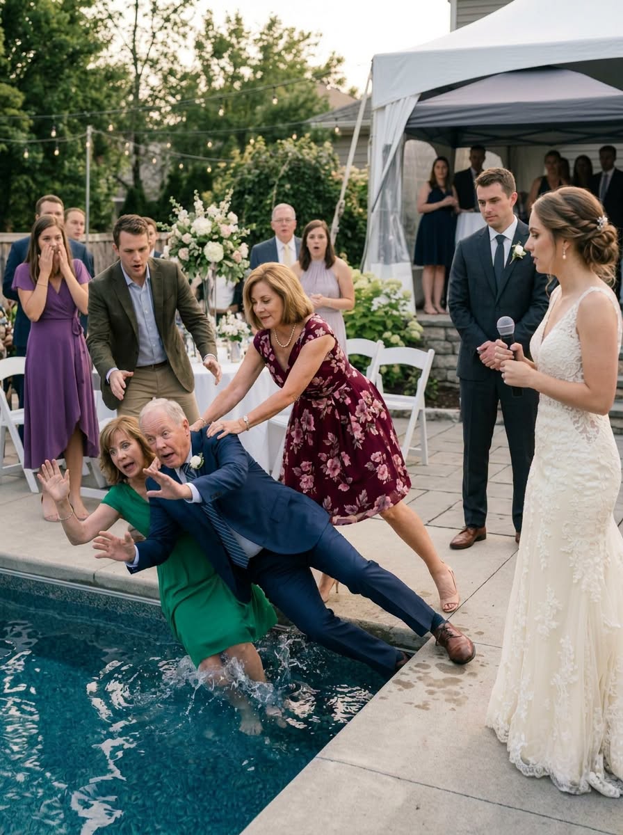 The first sound after Olivia Sterling shoved my parents into the pool was laughter.