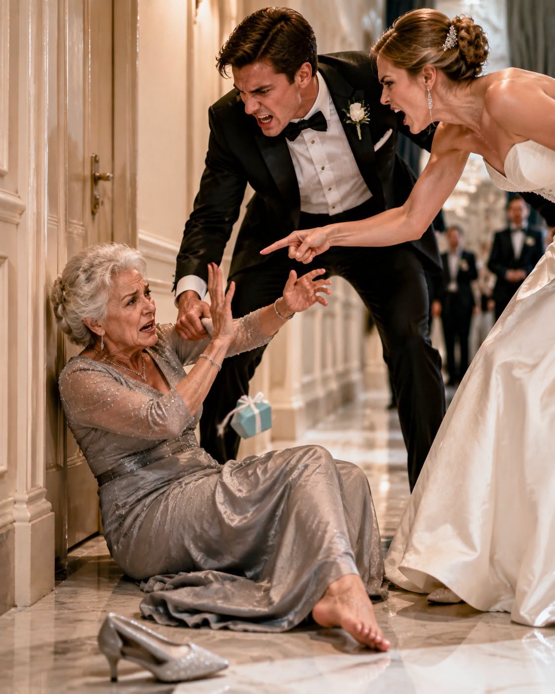 MY SON SHOVED ME TO THE FLOOR OF HIS OWN WEDDING HALLWAY WHILE HIS BRIDE LAUGHED, AND I TOLD MY HUSBAND I JUST TRIPPED. TWO DAYS LATER, THE VENUE MANAGER CALLED HIM INTO A PRIVATE OFFICE AND PLAYED HIM THE SECURITY FOOTAGE I NEVER KNEW EXISTED.