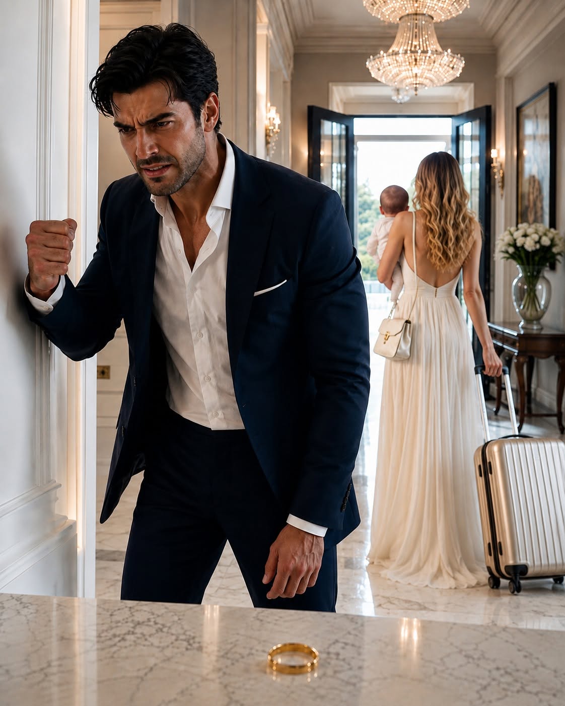 While I was cheating on my wife in a luxury hotel, she packed up our three-month-old son, took her share of our money, left her wedding ring on the kitchen counter, and vanished. I thought I had been controlling the marriage for years—but by the time I got home, I realized Sarah had known about my affair for weeks and had already made the first move.