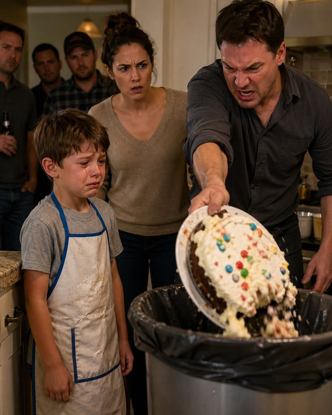 MY 8-YEAR-OLD SON BAKED HIS DAD A BIRTHDAY CAKE… THEN MY HUSBAND THREW IT IN THE TRASH IN FRONT OF HIS FRIENDS
