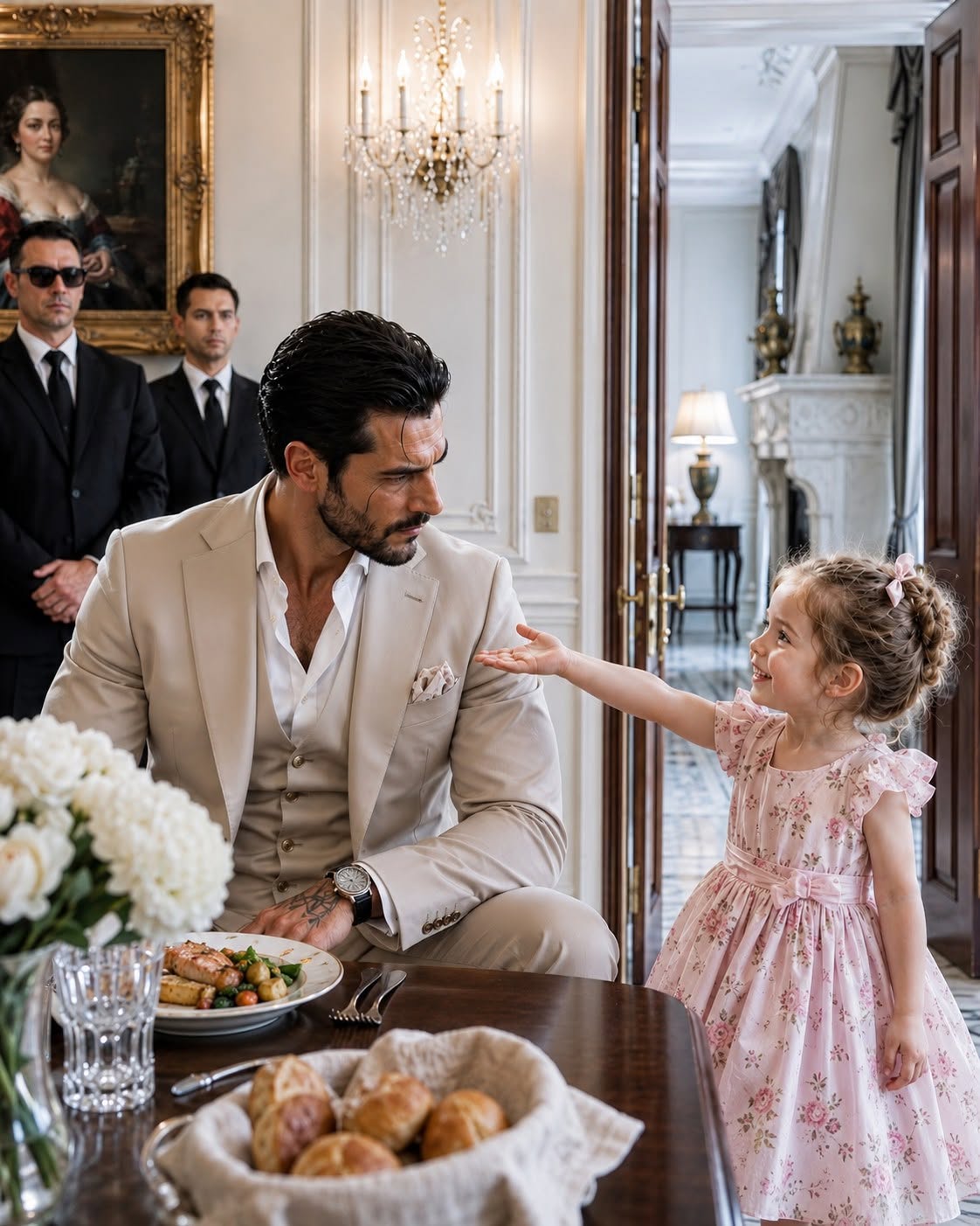 "Mister… may I eat with you?” the maid’s three-year-old daughter asked Julian Hale, the wealthy mafia boss whose name could silence an entire room. No one in his mansion dared sit beside him at dinner, but the little girl simply saw a lonely man eating by himself. What Julian did next stunned his guards, but what the child whispered after taking that empty chair made the feared crime boss slowly put down his fork.