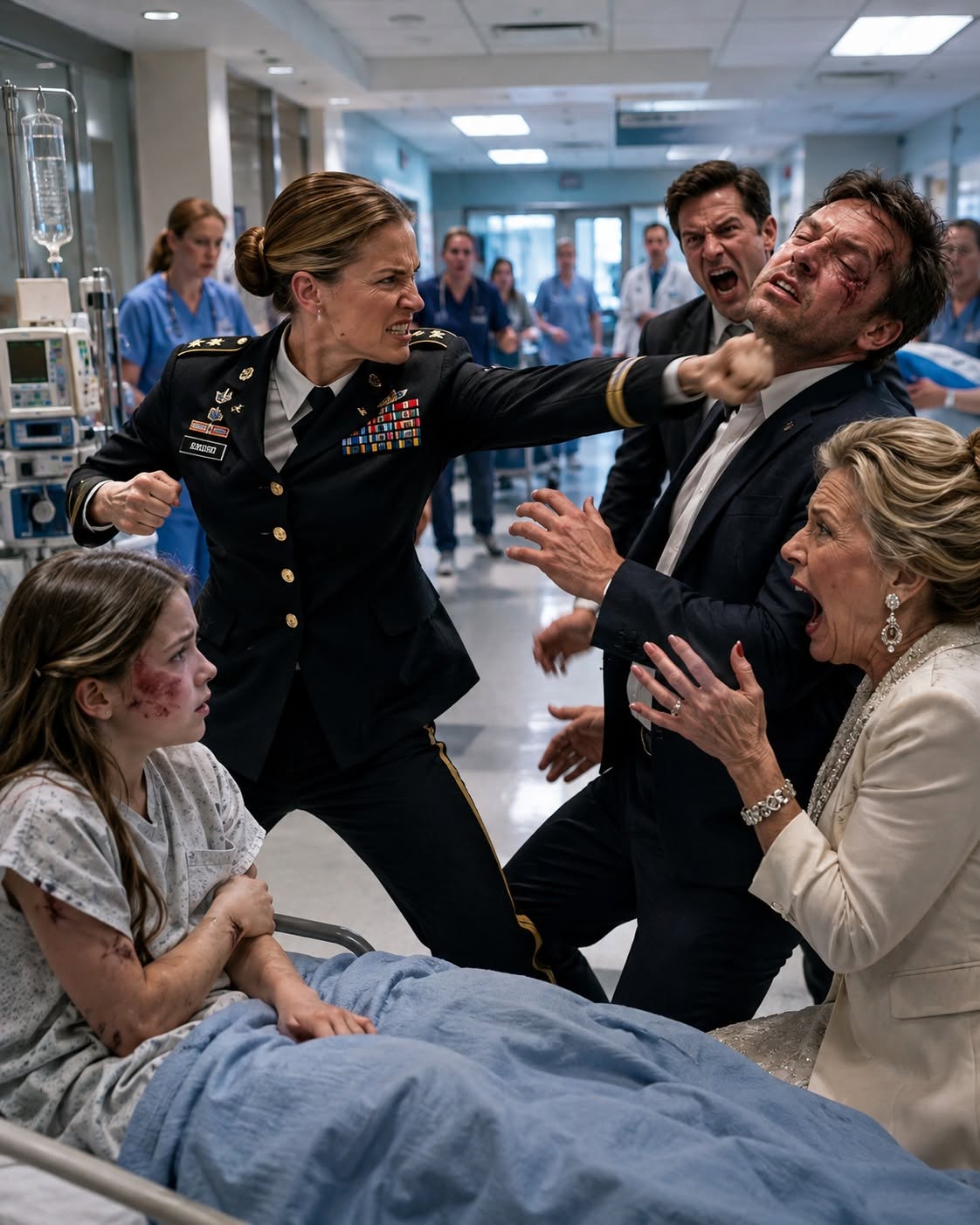They beat my daughter, locked her away, and warned that their money could silence anyone—then they saw the nameplate on my uniform and realized exactly who they had threatened.