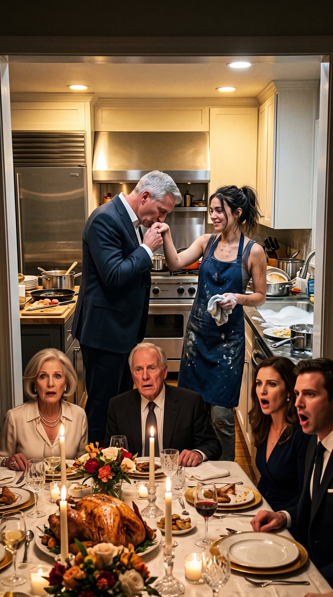 MY FATHER INVITED EVERYONE TO THANKSGIVING BUT LET MY MOTHER BANISH ME TO THE KITCHEN—THEN HIS MOST IMPORTANT BILLIONAIRE CLIENT ARRIVED AND SAID, “SORRY I’M LATE, DARLING.”