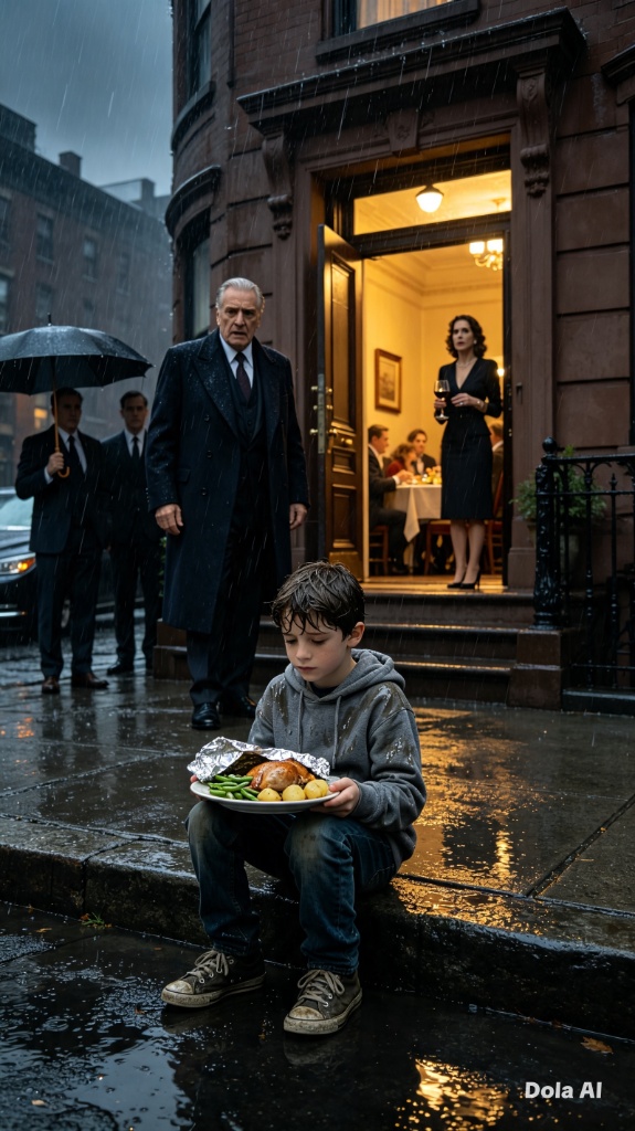 THE MAFIA BOSS CAME HOME AT 9:08 P.M. AND FOUND HIS HOUSEKEEPER’S EIGHT-YEAR-OLD SON SITTING ON THE FRONT STEPS IN THE RAIN—HOLDING A DINNER PLATE COVERED WITH ALUMINUM FOIL.  Rocco Bellandi stopped before reaching the door.