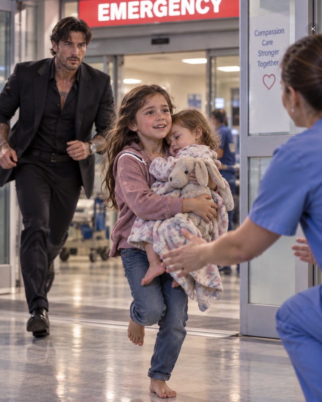 A barefoot seven-year-old girl walked into a storm-battered ER carrying her dying baby sister, then came straight to me, the most feared mafia boss in St. Louis. She handed me a bent metro card with my secret number on it and whispered, “Mama said you’d protect us. Don’t let Derek take my sister.” The moment I heard his name, I knew their mother was in danger, and those children had been sent to me for a reason. My name is Ethan Cole. To the public, I was a real-estate investor with hotels, construction companies, and enough money to make problems disappear. To the right people, I was something else entirely.