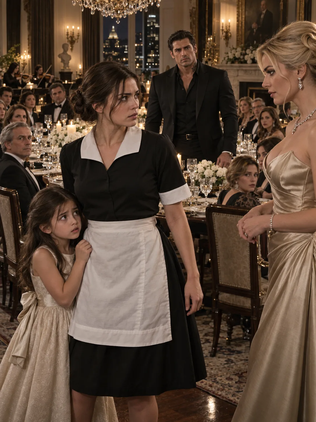 **THE MOMENT THE MAFIA BOSS’S FIANCÉE CALLED ME “A LYING LITTLE MAID,” THE ENTIRE BOSTON DINING ROOM WENT QUIET—BECAUSE I HAD JUST REFUSED TO TAKE HIS NINE-YEAR-OLD DAUGHTER UPSTAIRS AND SAID, “SHE ISN’T AFRAID OF THE DARK. SHE’S AFRAID OF YOU.”**  For a moment, even the string quartet in the next room seemed too loud.