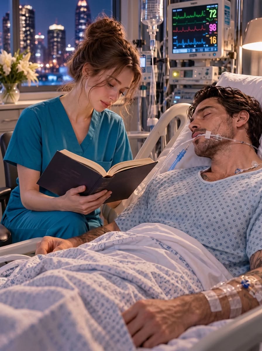 For eighty-nine days, the most feared man in Boston never opened his eyes—and somehow, I became the only person who spoke to him like he could still hear me. Then one stormy night, after I finished reading beside his bed and whispered, “Stay,” something happened that made every monitor in the ICU change at once. At 3:17 a.m., Mercy West Medical Center felt colder than usual. Rain streaked down the ICU windows, machines clicked in steady rhythms, and the fluorescent lights made everyone look more exhausted than they already were. My patient in room 412 had been unconscious for almost three months.