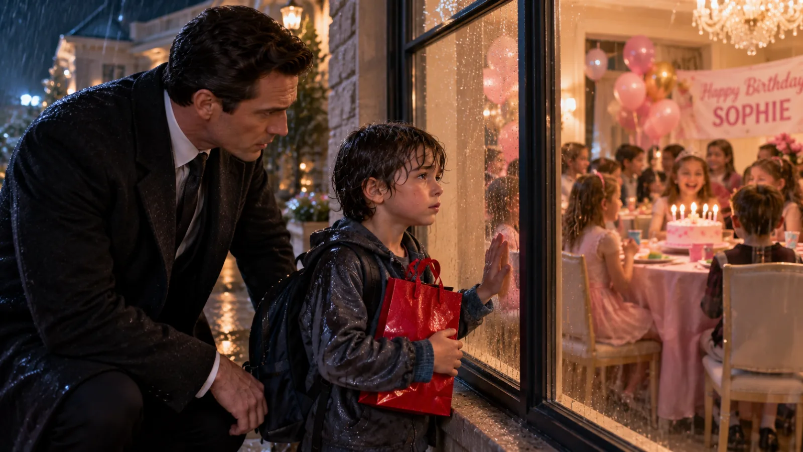 The first thing billionaire Nathan Cole saw when he came home was a little boy watching his daughter’s birthday party through the kitchen window.  Outside.  In the rain.  The boy looked about eight.