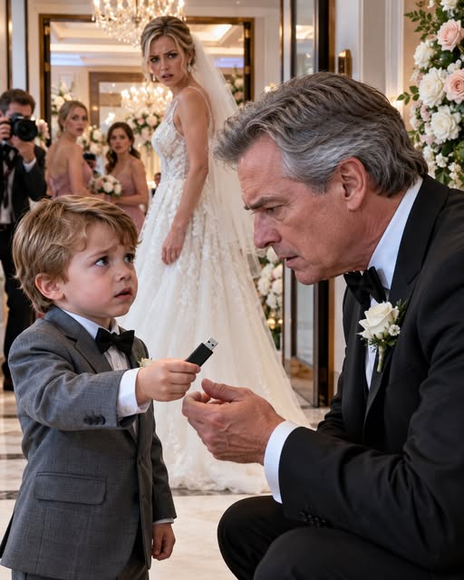 Before I walked down the aisle, my 3-year-old grandson grabbed my hand and whispered, “Grandpa, she h Mommy while you were gone.” Then he pointed straight at my future wife. I forced myself to stay calm—until he reached into his little suit pocket and pulled out something that left me completely speechless. Ten minutes before I was supposed to walk down the aisle, Noah grabbed my hand so tightly that I stopped in the middle of the hotel corridor.