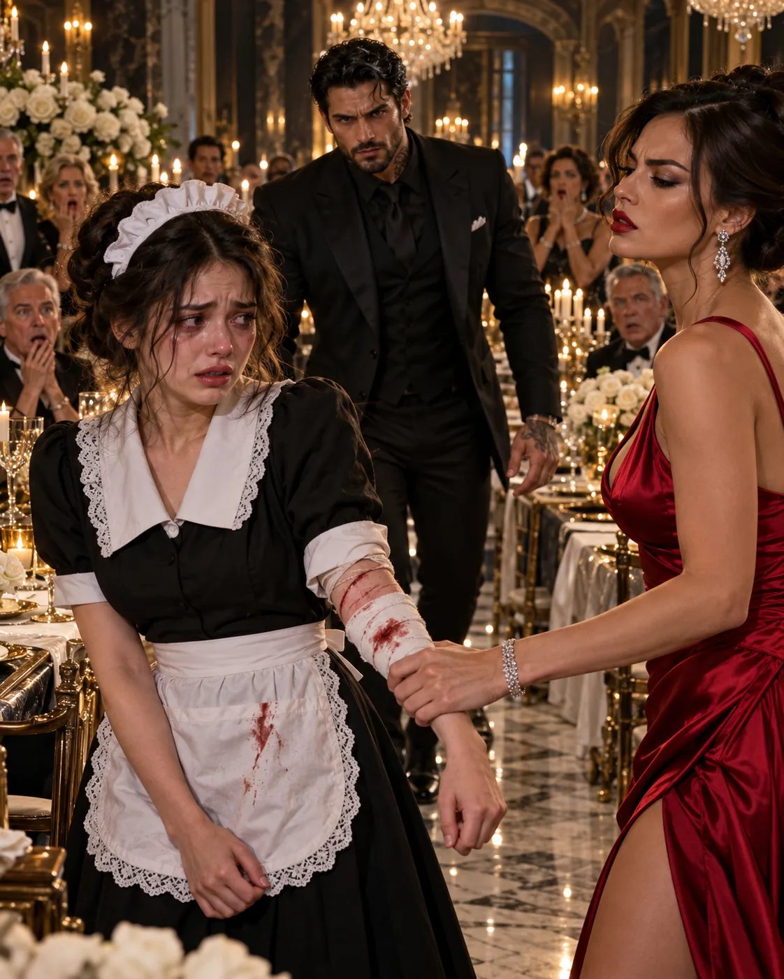 THE MAFIA BOSS WATCHED HIS FIANCÉE FORCE ME TO APOLOGIZE TO TWENTY-EIGHT GUESTS—THEN SHE SAID, “SHE BROKE THE KITCHEN WINDOW,” BEFORE HE EVEN ASKED WHY THERE WAS BLOOD ON MY APRON.
