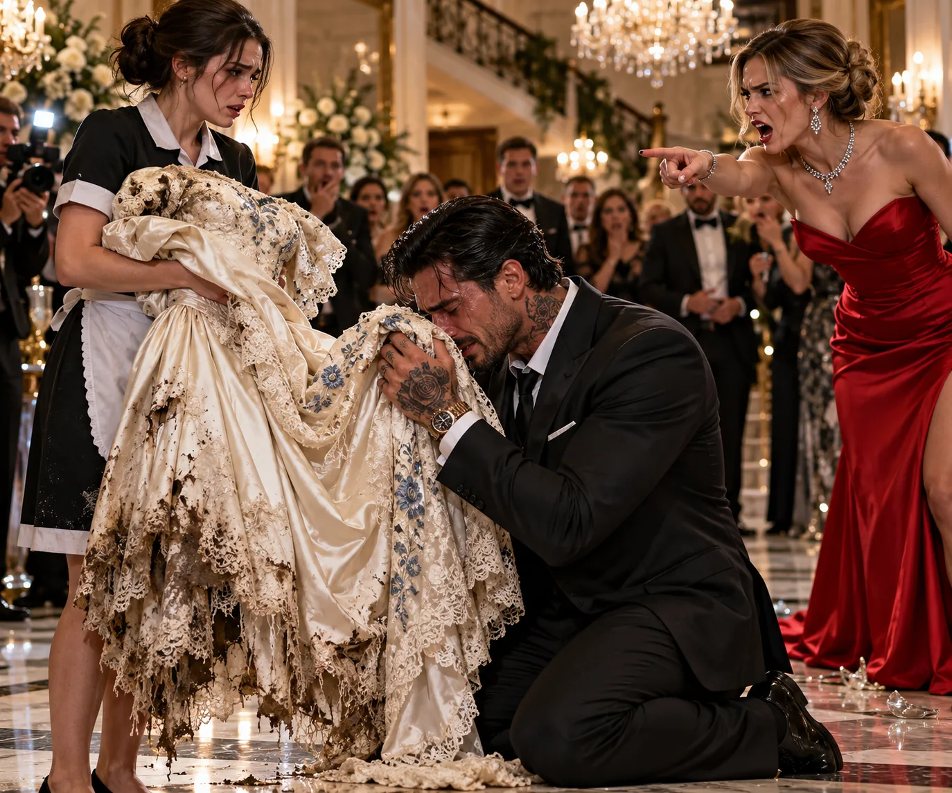 THE MAFIA BOSS’S FIANCÉE ORDERED ME TO THROW HIS DEAD MOTHER’S WEDDING DRESS IN THE TRASH—BUT WHEN I CARRIED IT INTO THEIR ENGAGEMENT PHOTOGRAPHS, HE DROPPED TO HIS KNEES AND BEGGED ME NOT TO PUT IT DOWN.