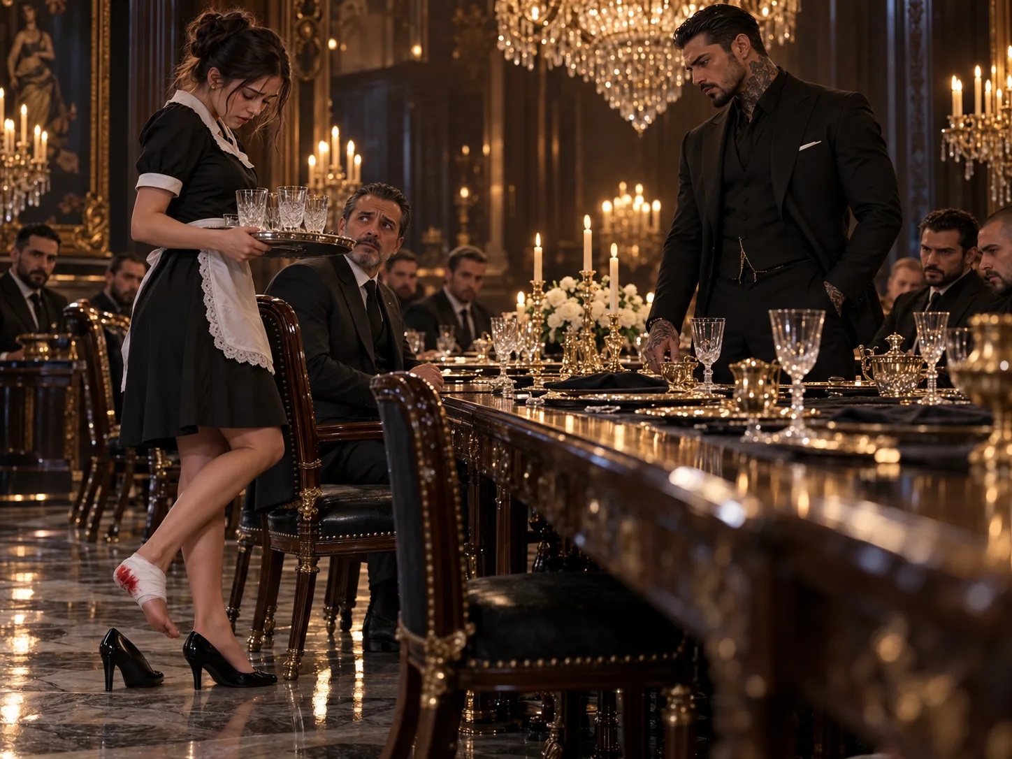 THE MAFIA BOSS WATCHED ME CROSS HIS DINING ROOM WITHOUT LETTING MY RIGHT HEEL TOUCH THE FLOOR—THEN ASKED WHY HIS HOUSE MANAGER STOPPED EATING THE SECOND HE NOTICED.