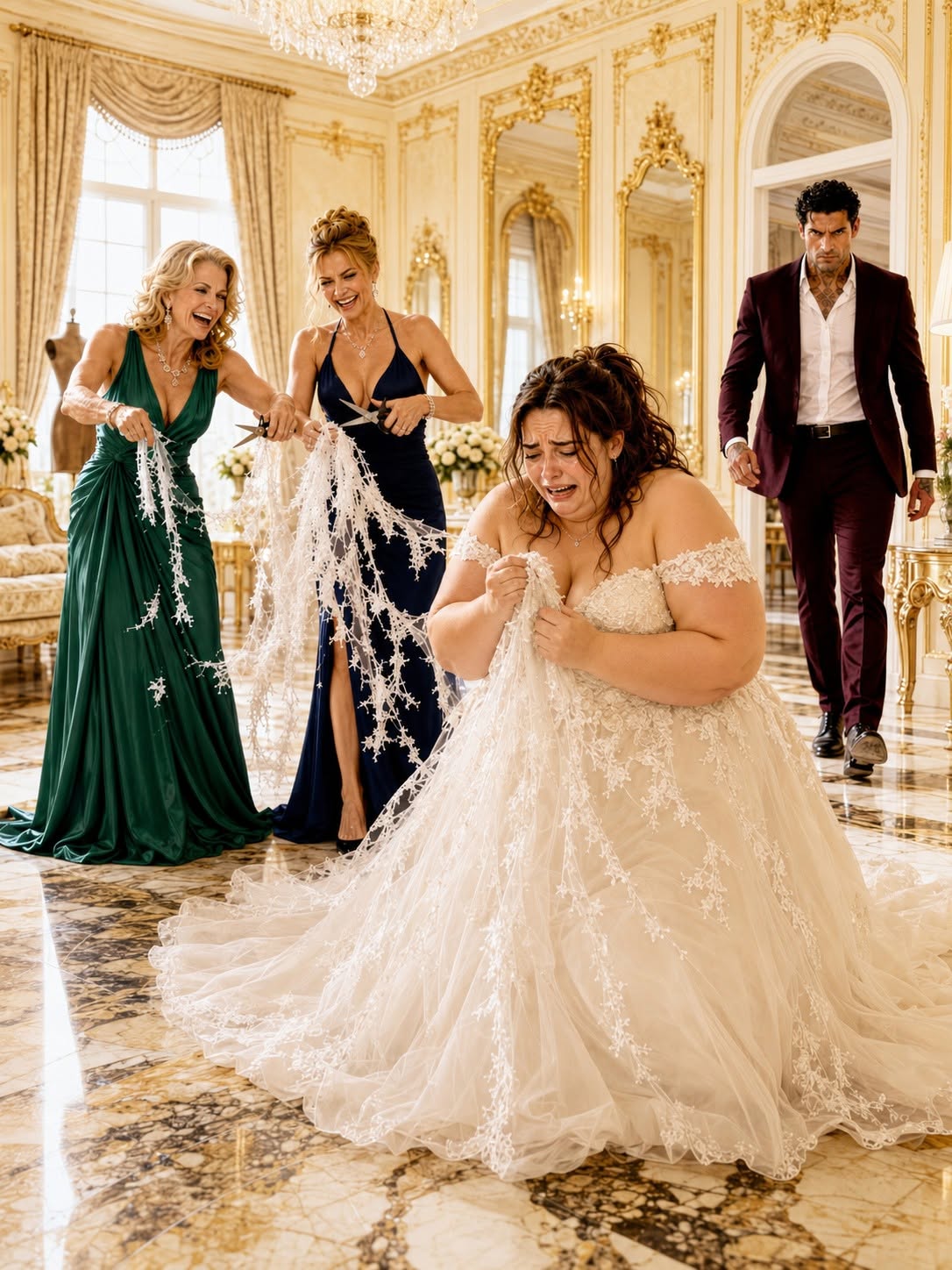 They Cut the Bride’s Antique Veil to Humiliate Her — Then the Mafia Boss Recognized the Stitching  The first cut happened while Mara Voss was fastening her grandmother’s pearl earrings.