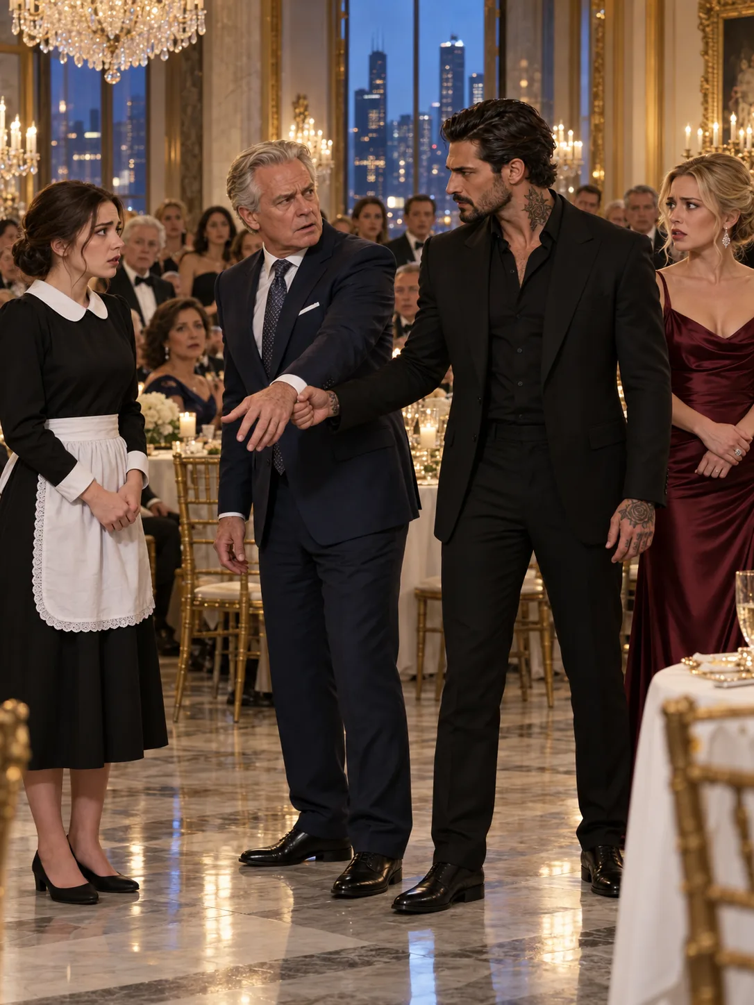 SMILE, SWEETHEART. HE'S AN IMPORTANT GUEST, AND YOU DON'T GET TO EMBARRASS HIM!” THE MAFIA BOSS'S FIANCÉE HUMILIATED HIS 25-YEAR-OLD MAID WHEN SHE REFUSED TO DANCE WITH A WEALTHY BUSINESSMAN—BUT WHEN LUCA MORETTI SAW THE MAN'S HAND ON HER WAIST, HE SET DOWN HIS DRINK AND ASKED, “DID SHE SAY YOU COULD TOUCH HER?”