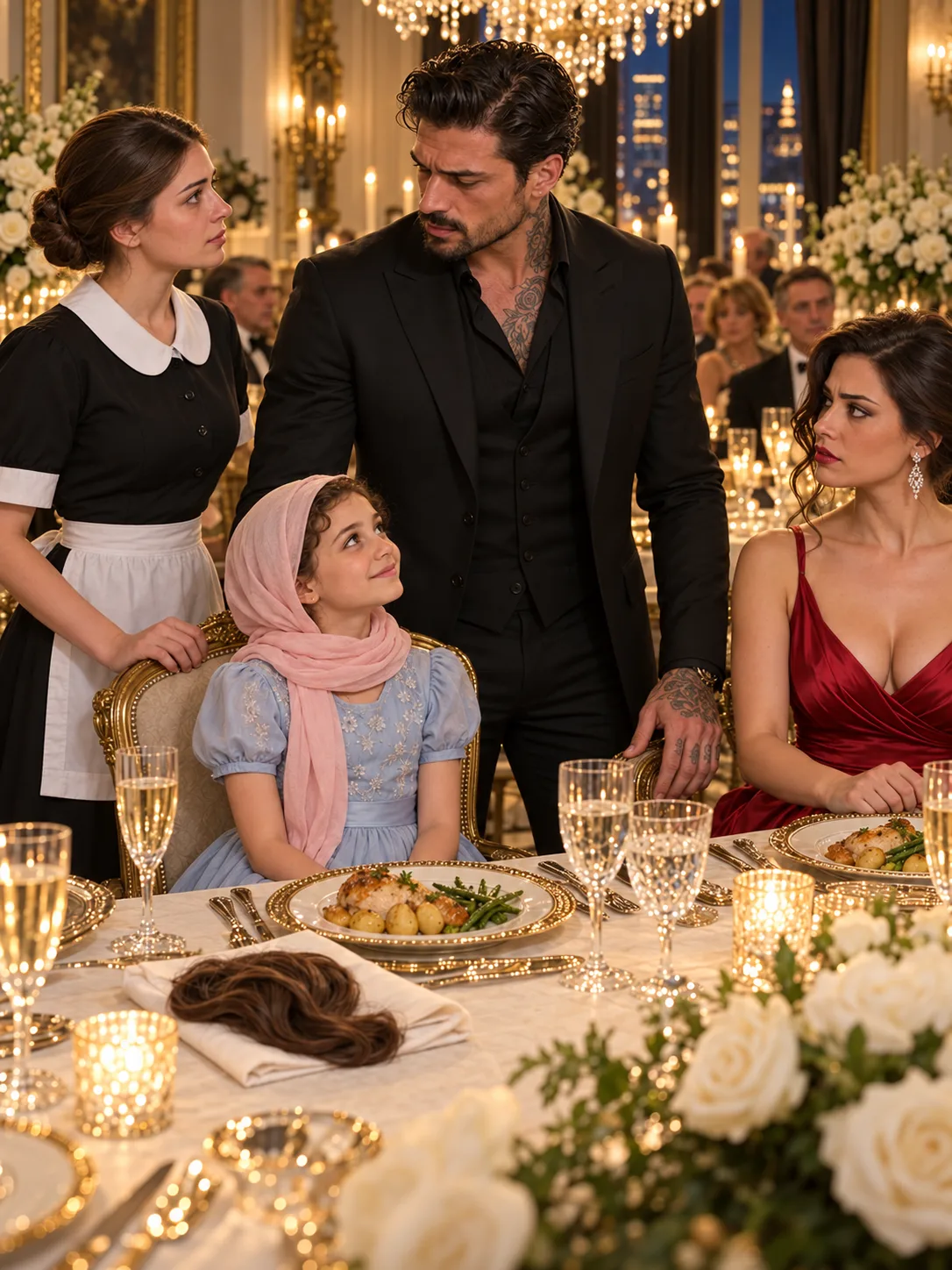 THE MAFIA BOSS WATCHED ME PLACE A SOFT PINK SCARF OVER HIS NINE-YEAR-OLD DAUGHTER'S BARE HEAD DURING HIS ENGAGEMENT DINNER—THEN HIS FIANCÉE SAI