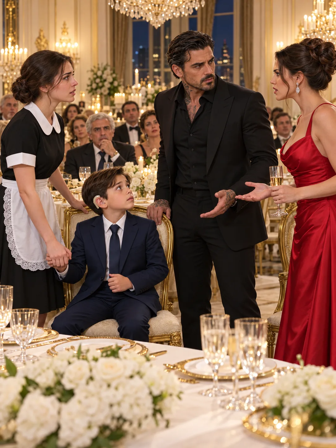 TAKE THAT HEARING AID OFF HIM, YOU IGNORANT LITTLE MAID! HE DOESN'T NEED TO HEAR EVERY CONVERSATION AT MY ENGAGEMENT DINNER!” THE MAFIA BOSS'S FIANCÉE HUMILIATED HIS 25-YEAR-OLD HOUSEKEEPER IN FRONT OF FIFTY GUESTS—BUT WHEN THE MAID REFUSED TO TOUCH HIS TEN-YEAR-OLD SON'S EAR, LUCA MORETTI ASKED THE ITALIAN