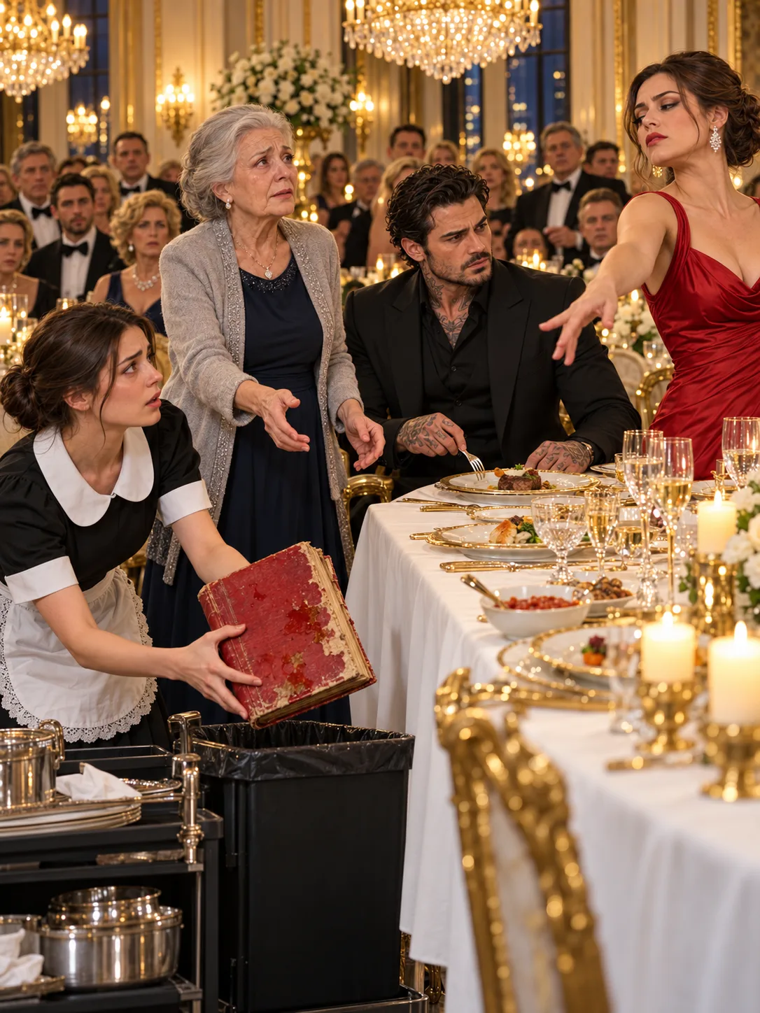 THROW THAT FILTHY BOOK IN THE TRASH! NOBODY WANTS HER PEASANT RECIPES AT MY WEDDING!” THE MAFIA BOSS’S FIANCÉE HUMILIATED HIS 77-YEAR-OLD MOTHER DURING THEIR WEDDING MENU TASTING—BUT WHEN THE 25-YEAR-OLD KITCHEN ASSISTANT CAUGHT THE BOOK AND WHISPERED, “SHE MADE ME COPY EVERY PAGE BEFORE SHE FIRED YOUR MOTHER,” MARCO DELUCA SLOWLY PUT DOWN HIS FORK