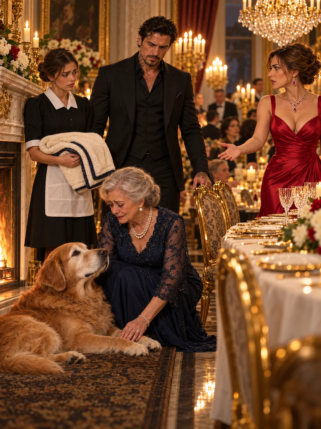 GET THAT OLD DOG OUT OF MY DINING ROOM! I DON'T CARE IF HE CAN BARELY WALK!” THE MAFIA BOSS'S FIANCÉE ORDERED HIS 25-YEAR-OLD MAID TO DRAG HIS LATE FATHER'S FIFTEEN-YEAR-OLD GOLDEN RETRIEVER AWAY FROM THE FIREPLACE—BUT WHEN HIS 78-YEAR-OLD MOTHER WHISPERED, “HE STILL WAITS FOR YOUR FATHER TO COME HOME,” LUCA MORETTI SLOWLY PUT DOWN HIS GLASS