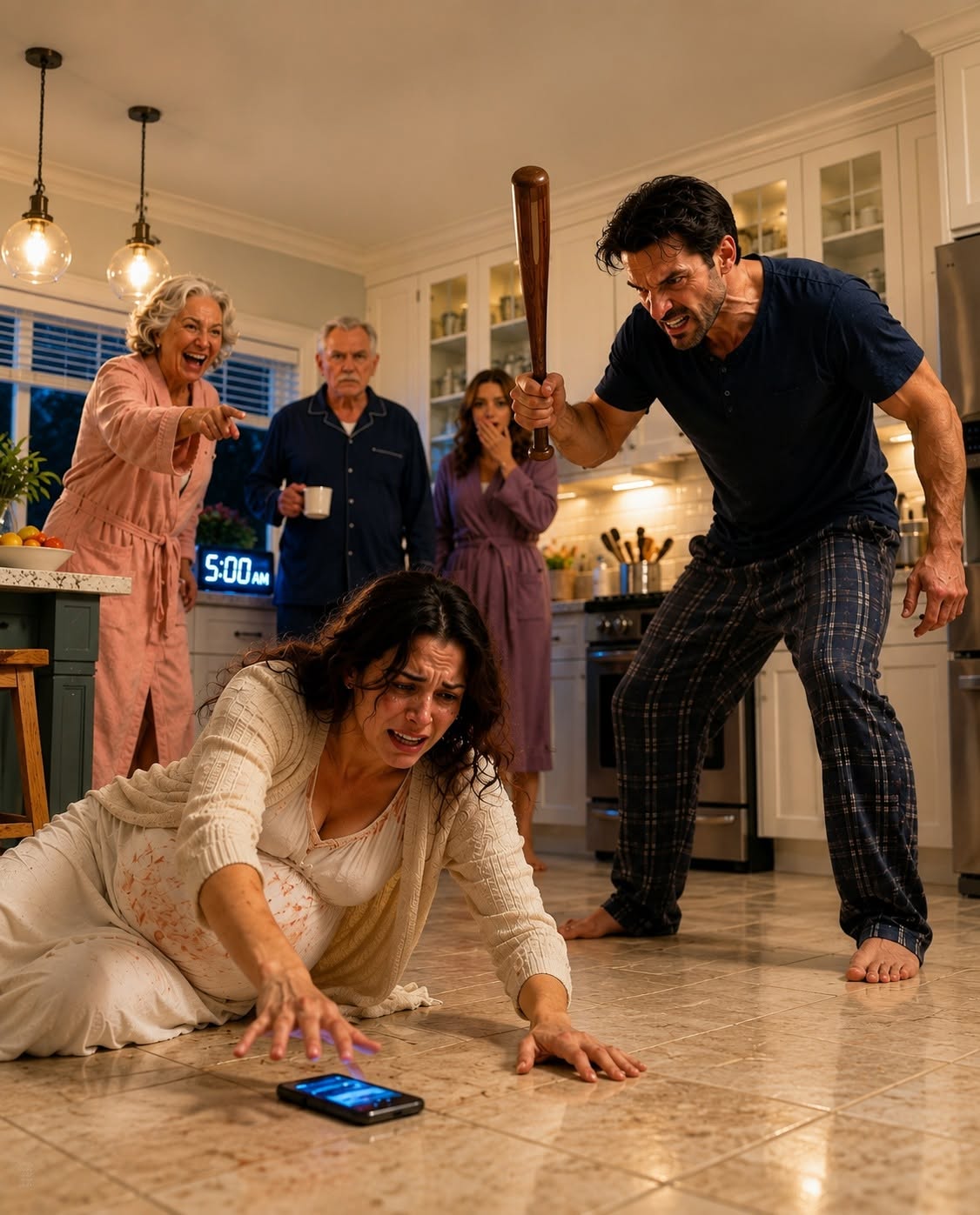 At 4:30 AM in the kitchen, my cruel husband mercilessly struck my seven-month pregnant body. "Teach her a lesson!" his venomous mother cackled. Bleeding on the icy tile, I covertly triggered a silent SOS to my older brother, an ex-Army Ranger