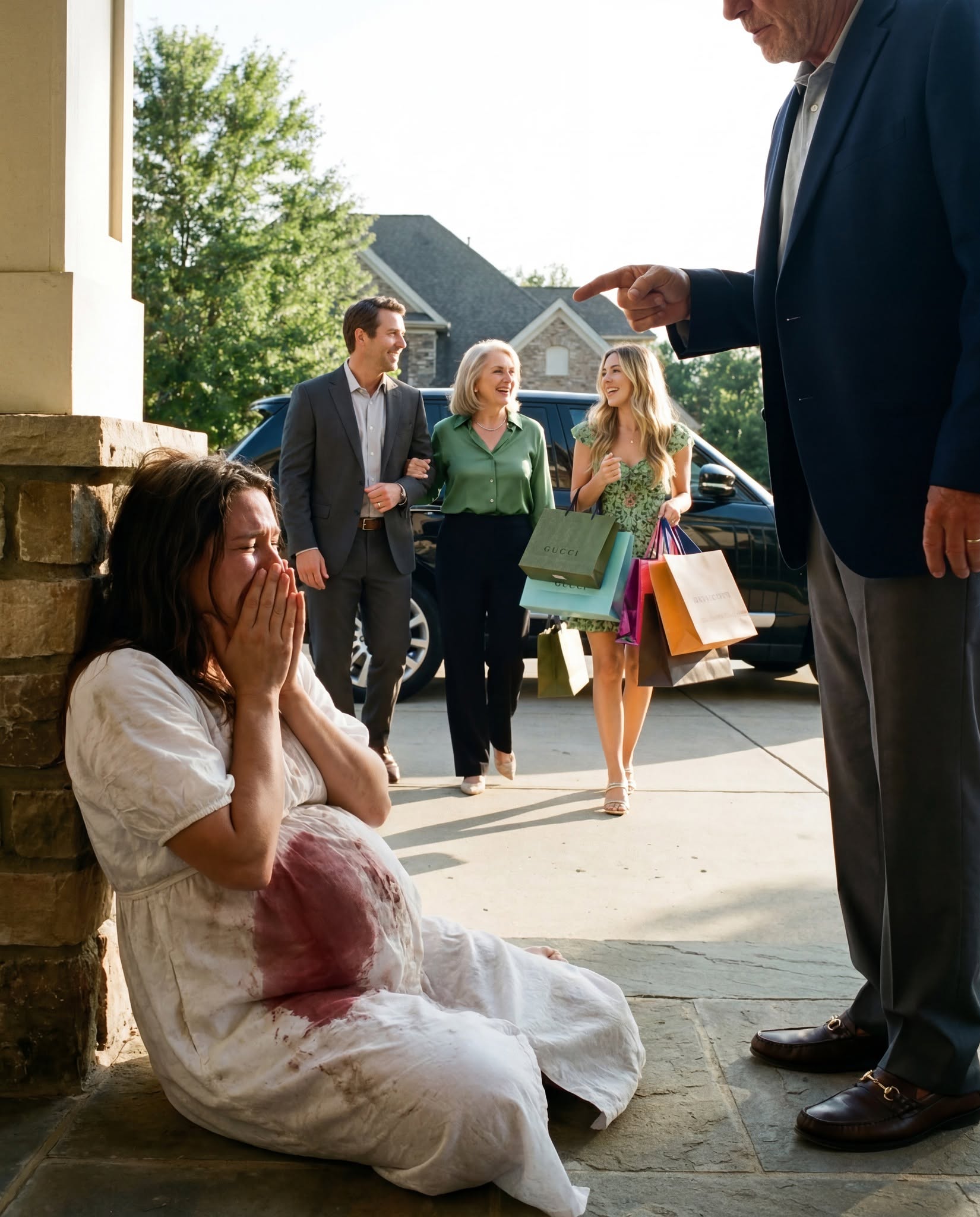 "When I was carrying twins and suffering through excruciating labor contractions, I begged my husband to rush me to the ER. We were literally heading for the door when his mother spotted us and snapped, 'Where do you think you’re going? You need to drive me and your sister to the boutiques.' Without missing a beat, he refused to take me and ordered, 'Don’t you dare leave this house until I get back.' My father-in-law chimed in, 'She can hold out for a bit. It’s not a big deal.' They completely abandoned me, curled up in sheer agony. They assumed I would just wait quietly in misery. But when they came back hours later loaded with shopping bags, they didn't walk into a quiet house with a submissive wife. They walked right into a blood-chilling nightmare, and the horrifying sight waiting in the living room made my husband collapse to his knees in pure terror..."