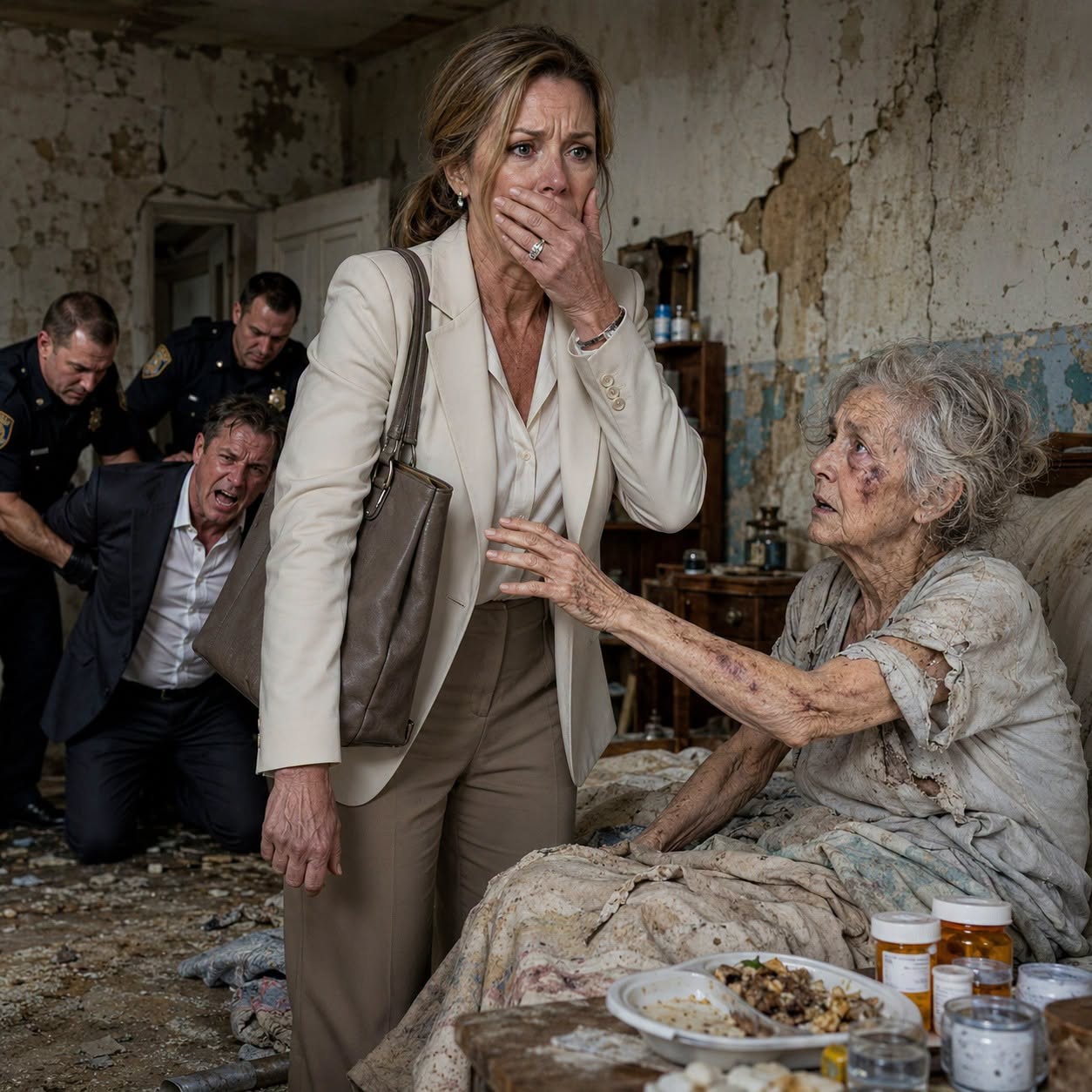 The note was pinned beneath my husband’s heavy silver watch on the kitchen counter: “See to the old woman in the guest room.” Fifteen minutes later, that “old woman” was clutching my forearm with a desperate grip, warning me that the real danger was the family I had married into.