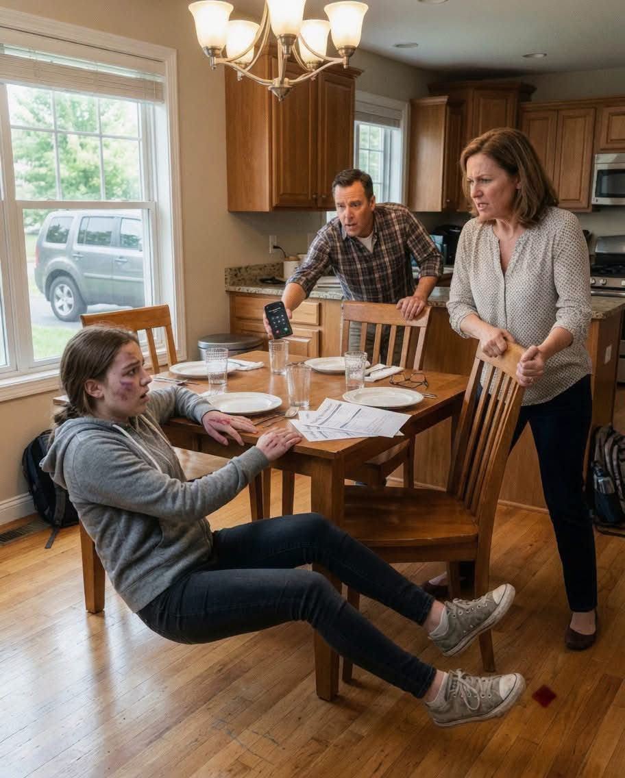 At sixteen, I hit the dining-room floor after my stepmother Margot jerked my chair backward because I refused to transfer my college fund to her son. I could no longer feel my right leg.