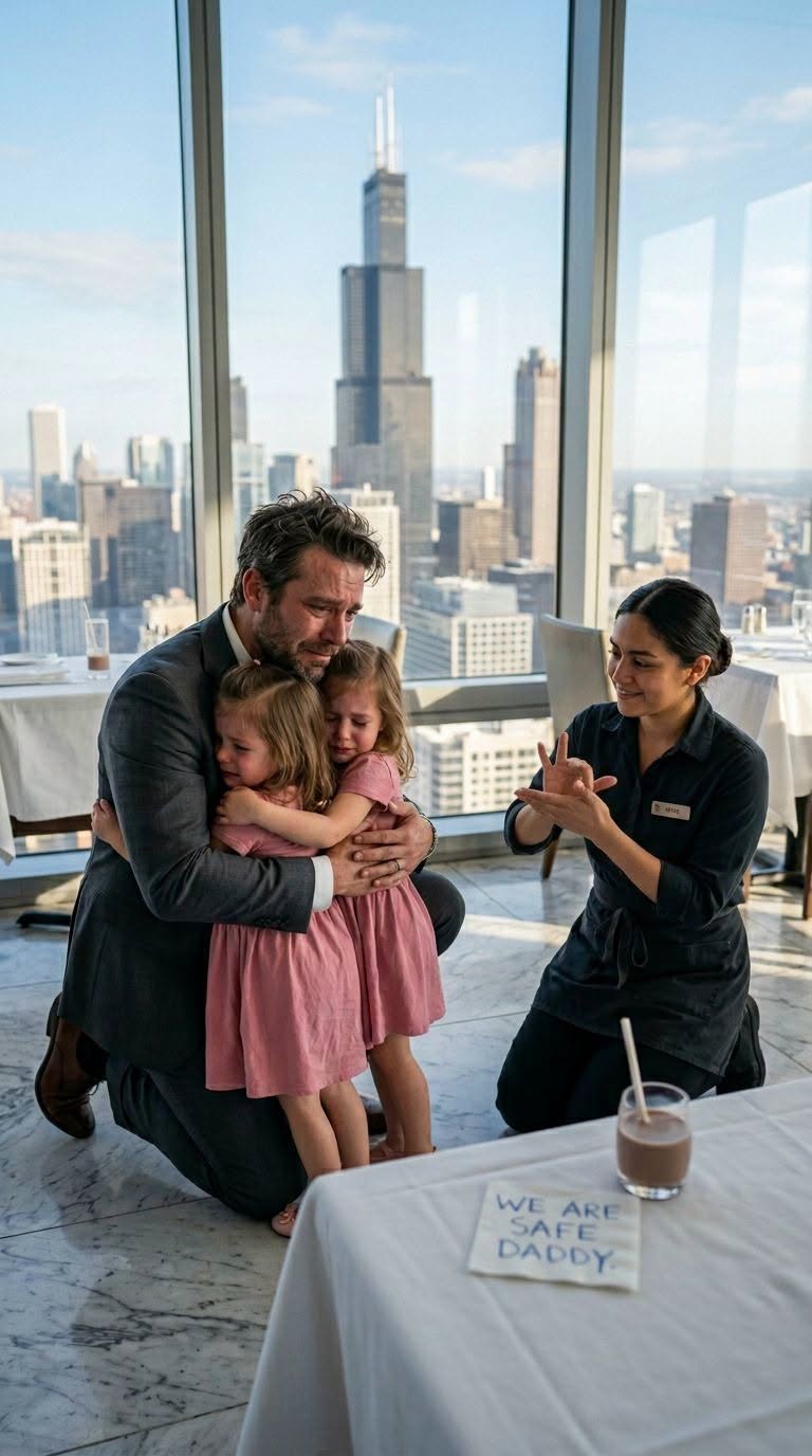 A widowed tech mogul brought his 5-year-old triplet daughters into his $50 million penthouse bistro, and the whispers immediately deemed them “damaged.” I said, “I can sit with them.” Two minutes later, one quiet little girl signed the word that stopped her father in his tracks.