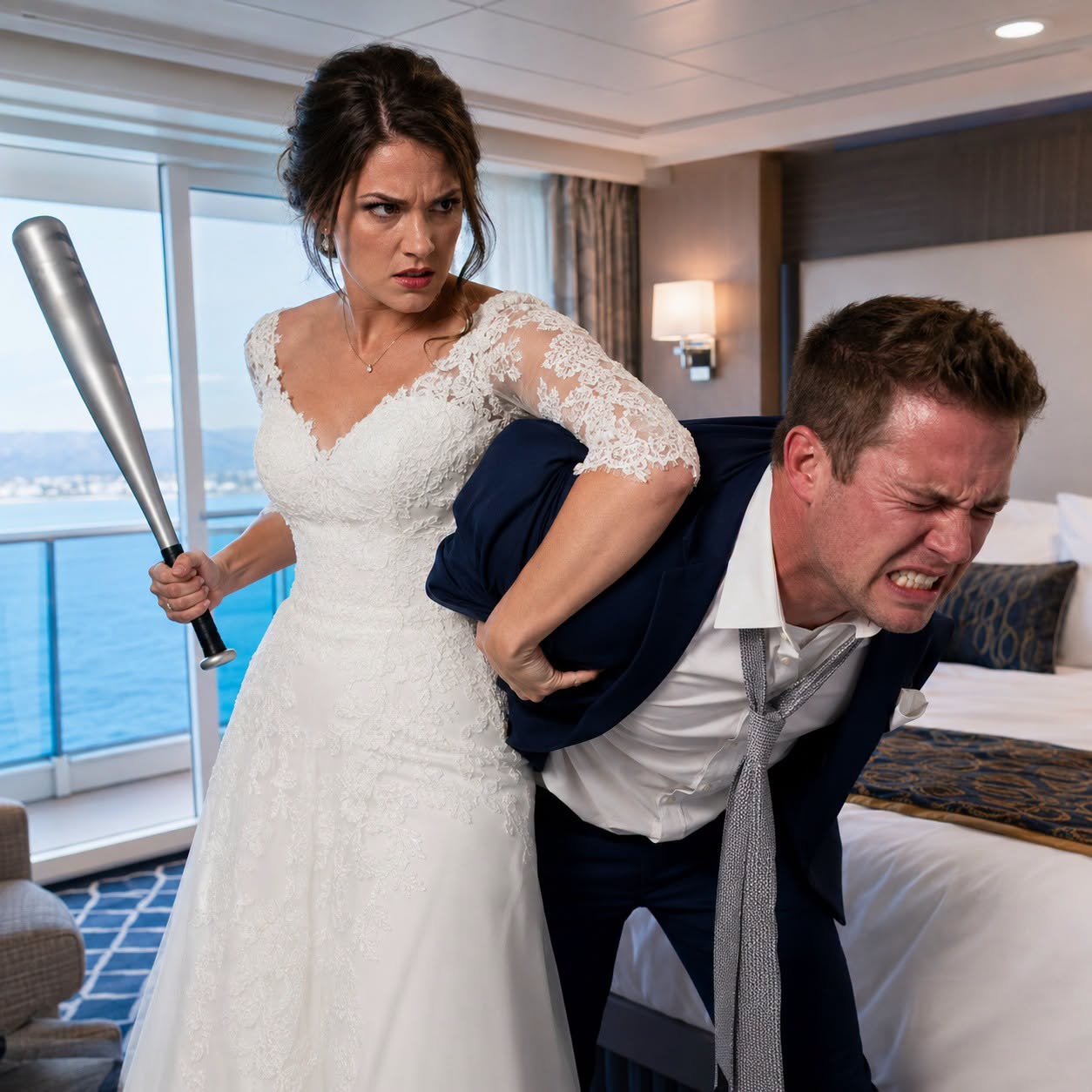 "The moment our private yacht cleared the Seattle harbor, my husband locked the stateroom door and backed me into a corner with a heavy steel crowbar. 'This is how the men in my family teach respect,' he sneered. I didn't flinch