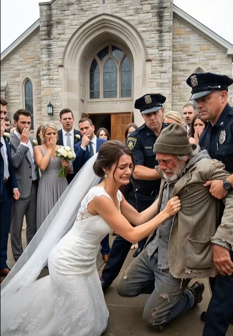 On the day of my wedding, a disheveled man pushed past the guests and croaked, “Sophie… please, just let me embrace you one last time.” I stood paralyzed. Then his features registered—and the blood drained from my face.