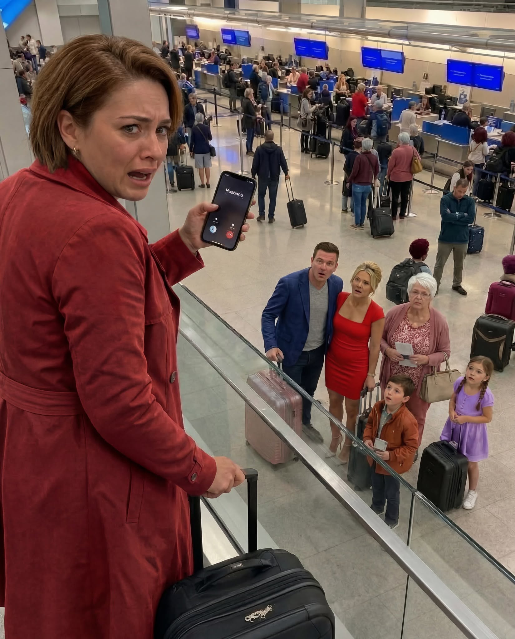 My husband called to tell me he was locked in a grueling legal deposition. His tone sounded drained, composed, even affectionate—the exact tone I had relied on for ten years. But at that precise second, I was standing on the observation bridge above Concourse E, watching him kiss another woman at the first-class check-in desk.