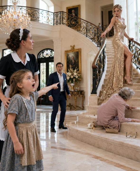The little maid’s daughter saw what the billionaire’s fiancée did at the top o