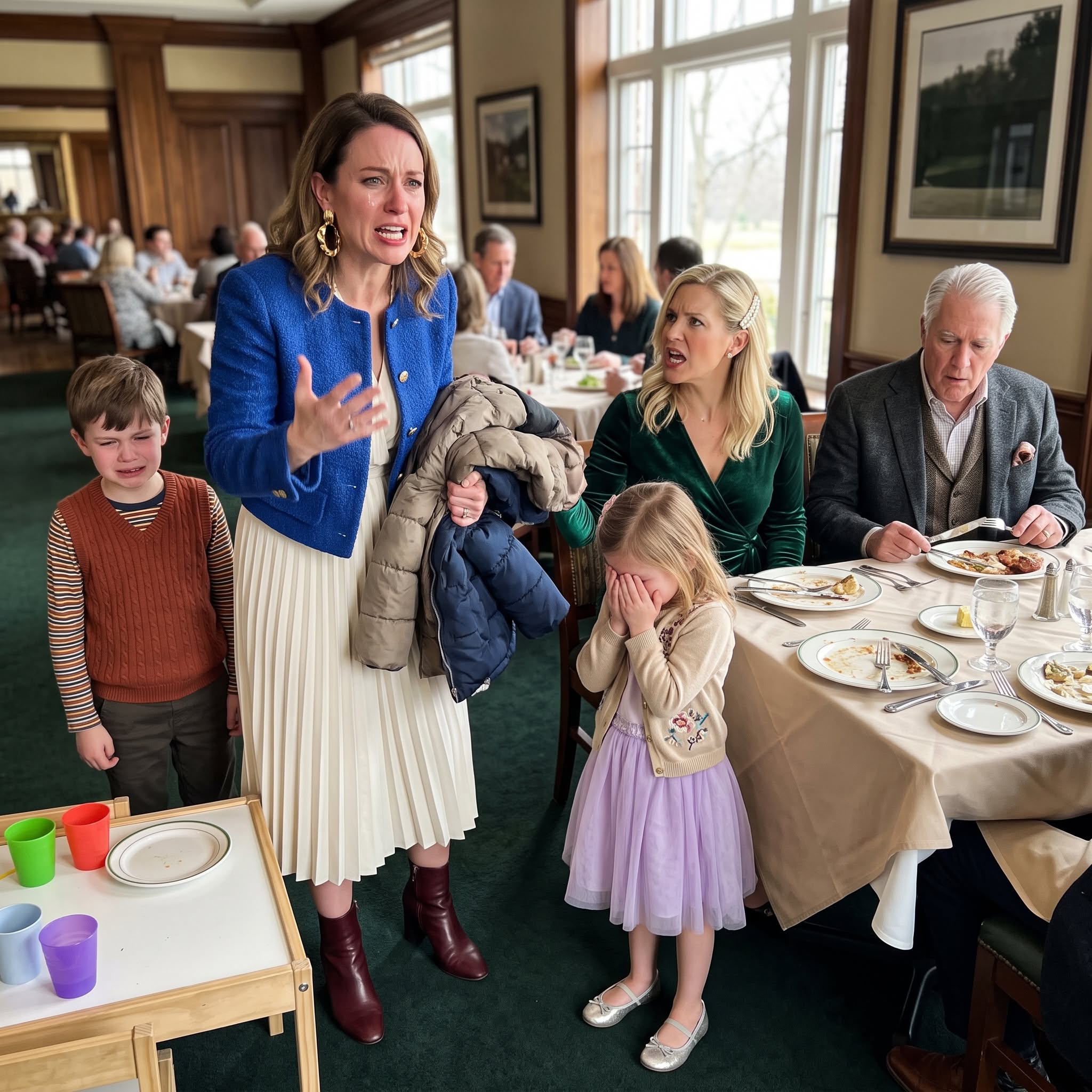At my mother Evelyn Sterling’s sixty-fifth retirement dinner in Portland, Oregon, my children sat at a folding table near the kitchen doors, staring at empty glass plates.