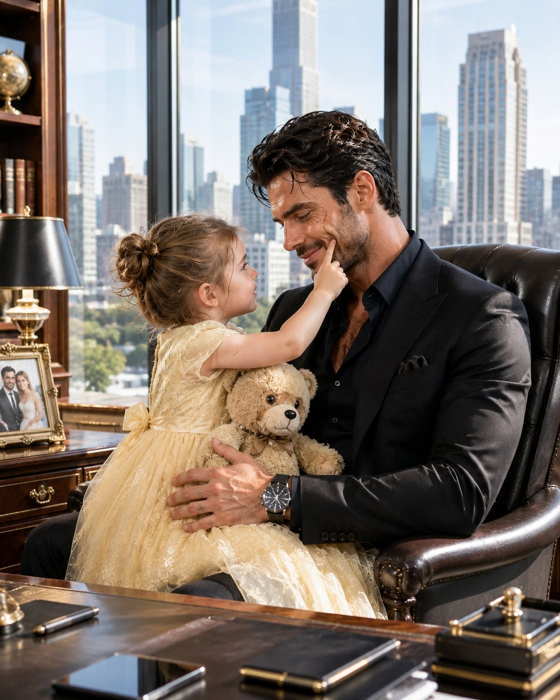 When I lunged into the restricted study, my four-year-old daughter was perched on the lap of Silas Vance—the most ruthless syndicate boss in Chicago—tracing the jagged scar across his jaw with her small thumb.