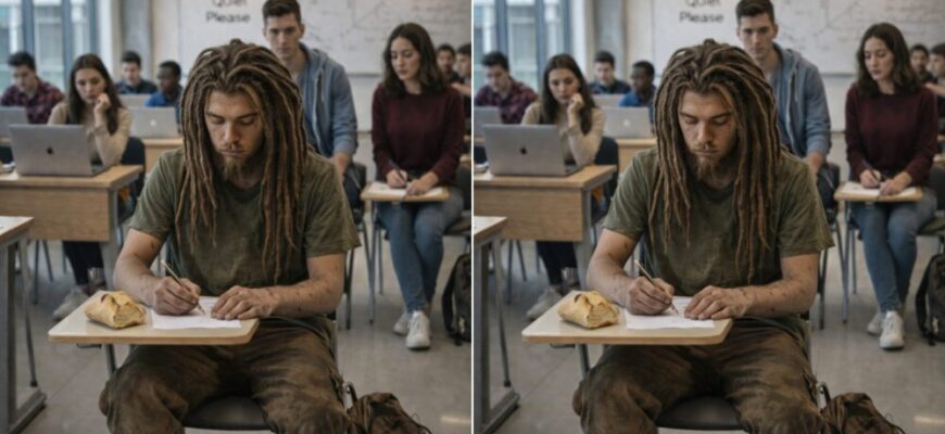 The classmates were laughing and mocking the poor boy with dreadlocks, but two days later the principal walked into the classroom and publicly thanked him — and when everyone found out why, the room fell silent and they looked down in shame 😮😮