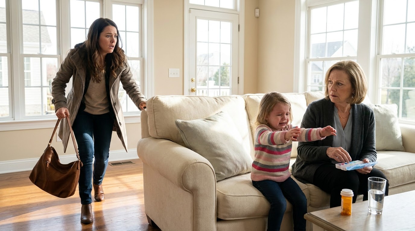 I came home early and found my mother-in-law pinning my three-year-old daughter against the couch, trying to force a white pill between her lips. When my little girl screamed, “Mommy, don’t let Grandma make me sleep again,” my blood went cold.