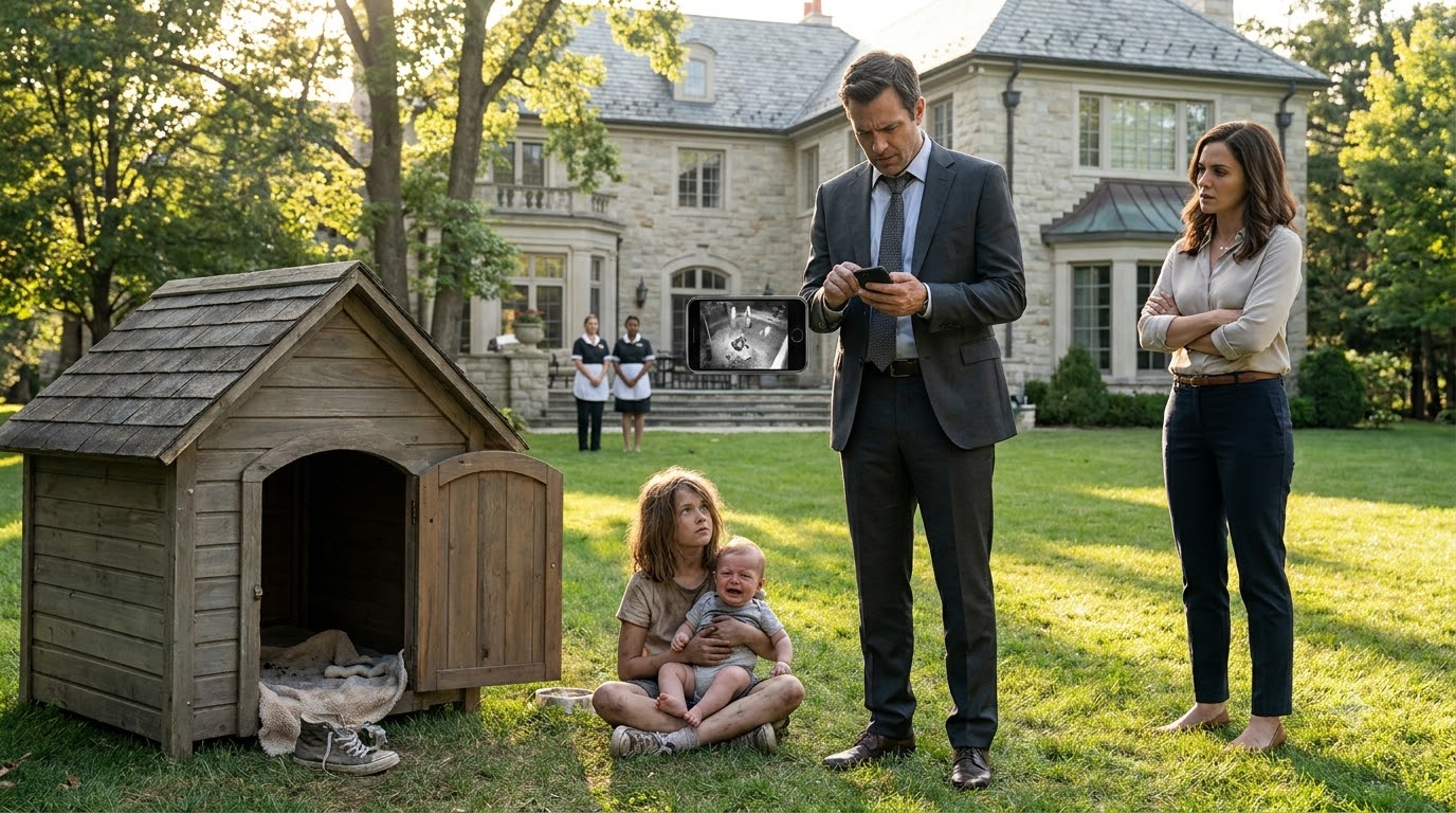 The millionaire came home early and found his daughter barefoot beside the mansion.