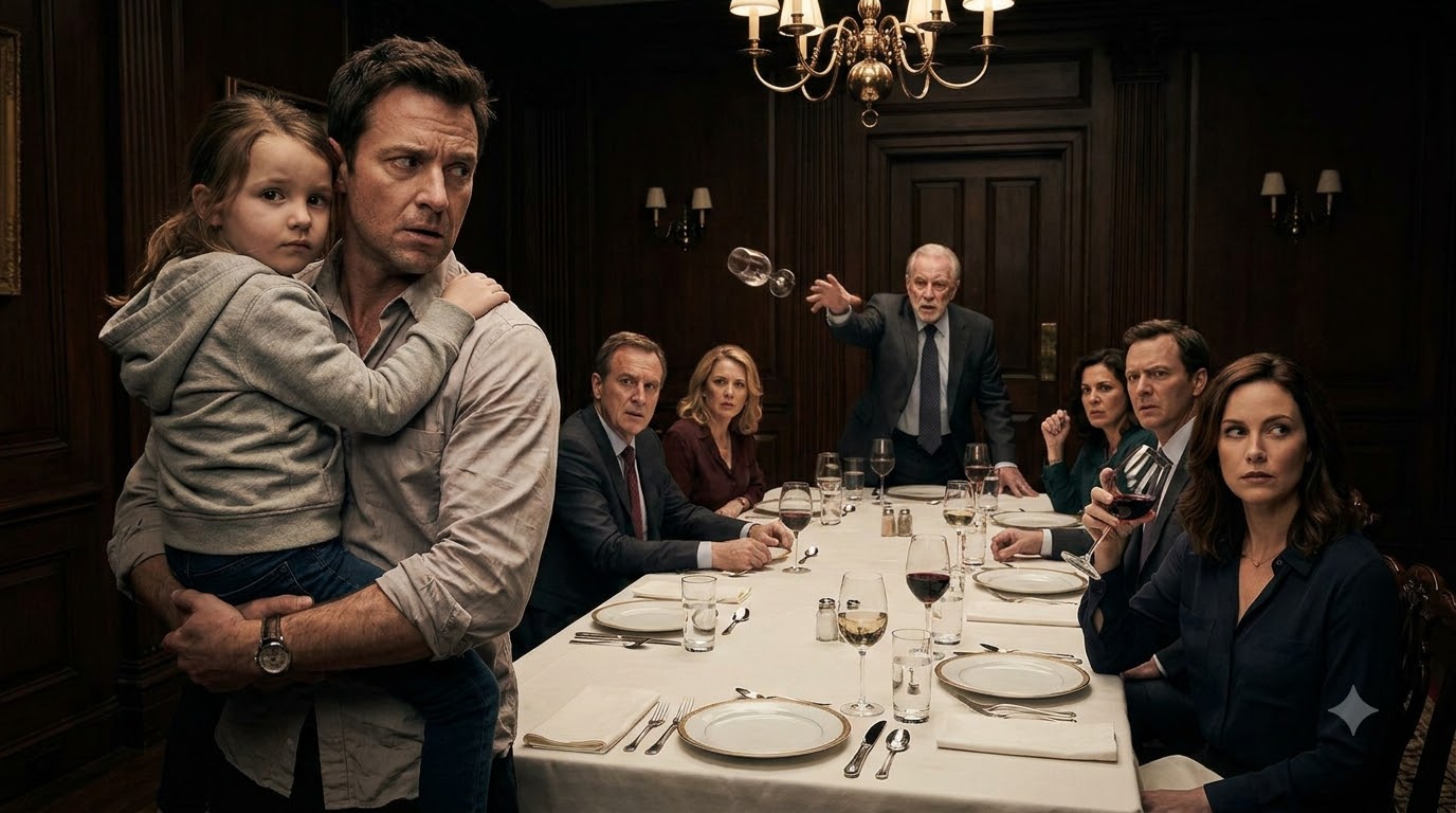The family stopped laughing when Mark carried Rosie into the dining room.