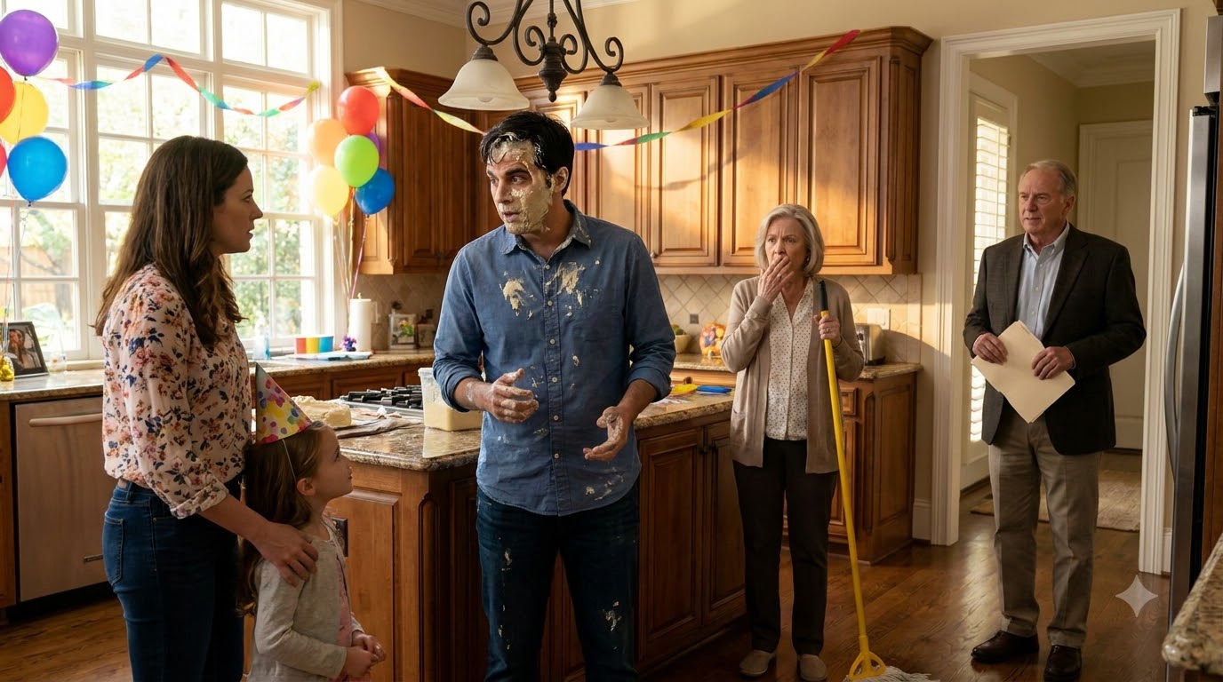 My mother-in-law beat me with a mop until I fell to the kitchen floor, and when my husband walked in, he didn’t help me—he looked down and said, “Apologize to Mom.” So I threw the entire bowl of cake batter straight into his face.