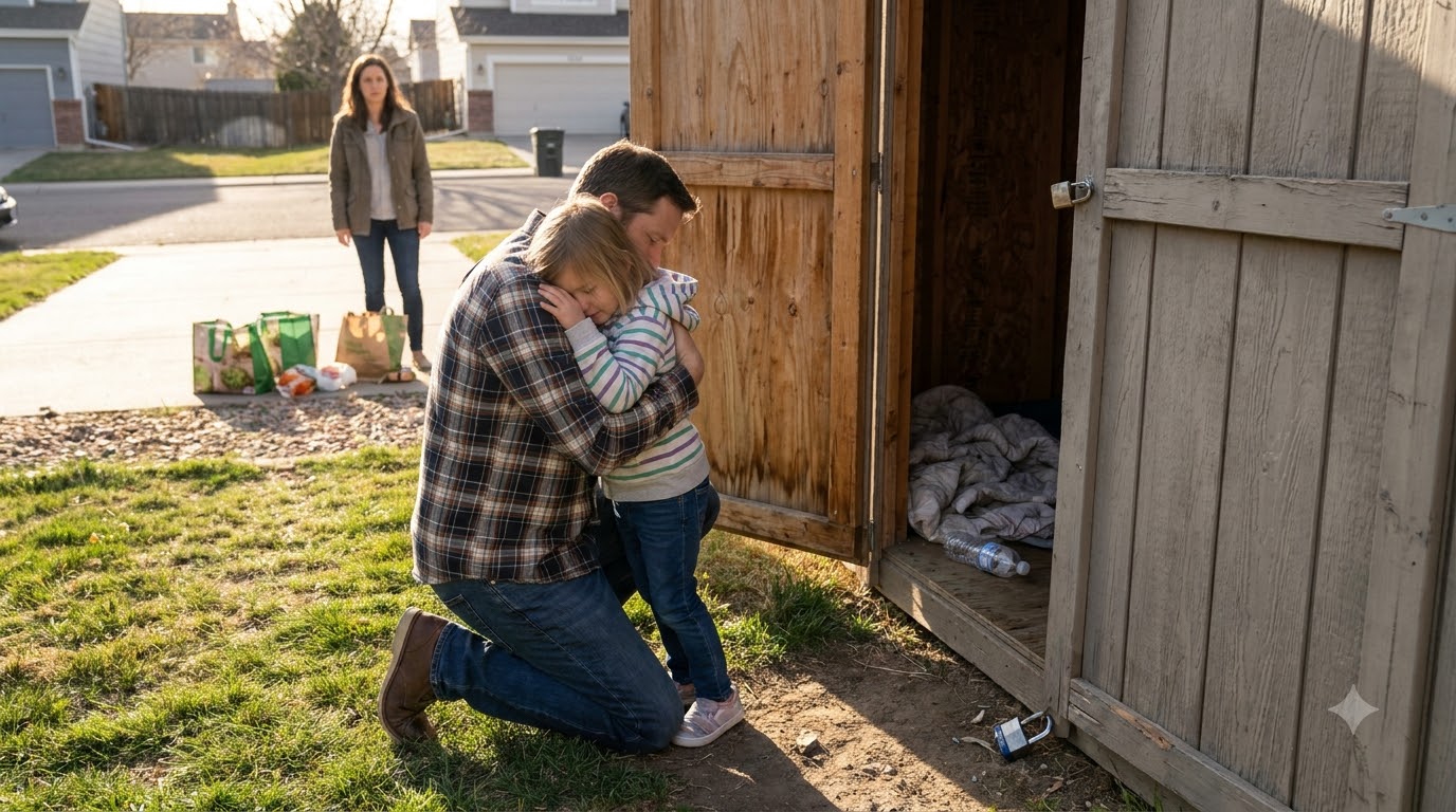 I came home two months early from a business trip and heard my seven-year-old daughter crying behind the locked backyard shed. My wife thought I wouldn’t return until November—but when I broke that door open, I learned what she had been doing to my little girl while I was gone.