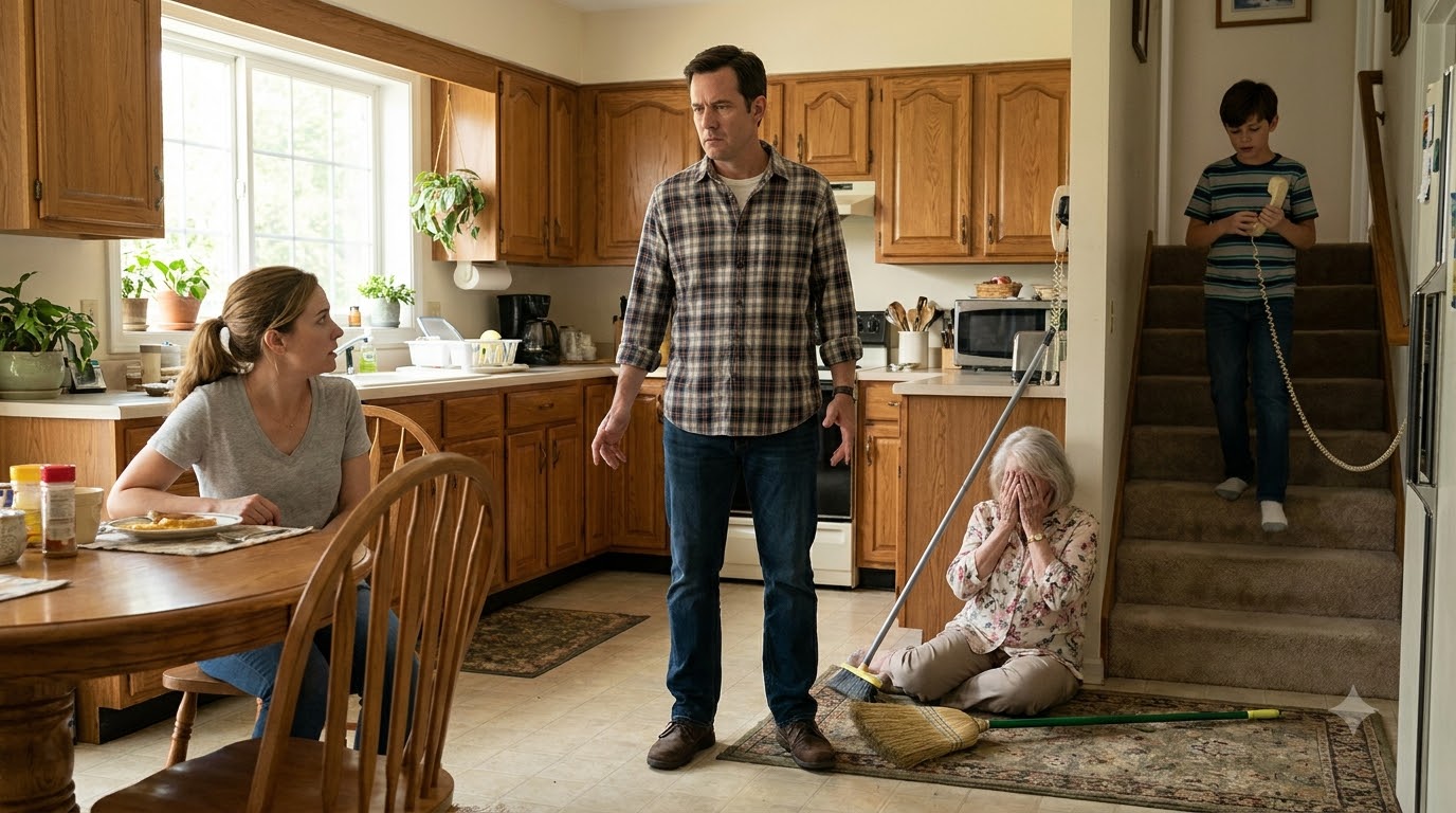 My mother-in-law beat my legs with a broom handle until I collapsed, but the second my husband came home, she threw herself onto the floor and screamed, “Your wife pushed me!”