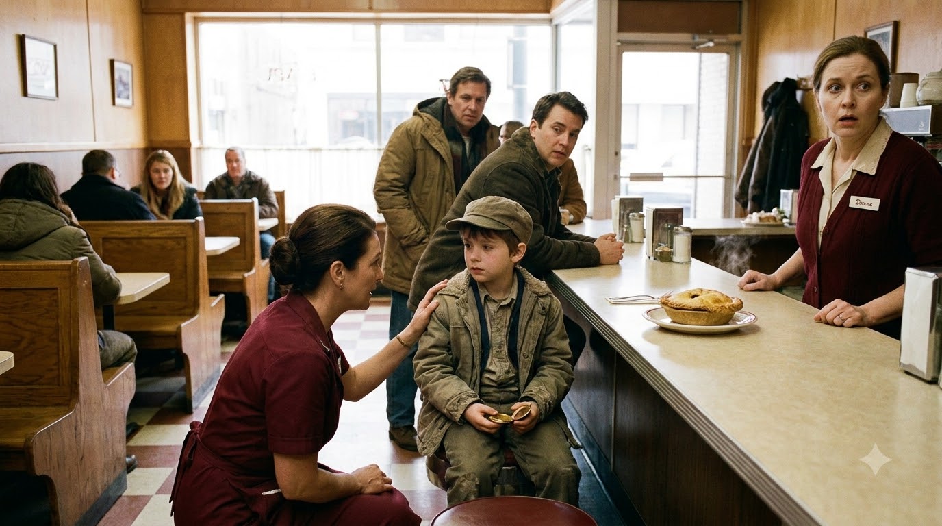 I was pouring coffee in our little Chicago diner when a ragged little boy asked to buy a pie, and my boss shoved him onto the floor. Then he pulled out a gold locket that made her face go white.