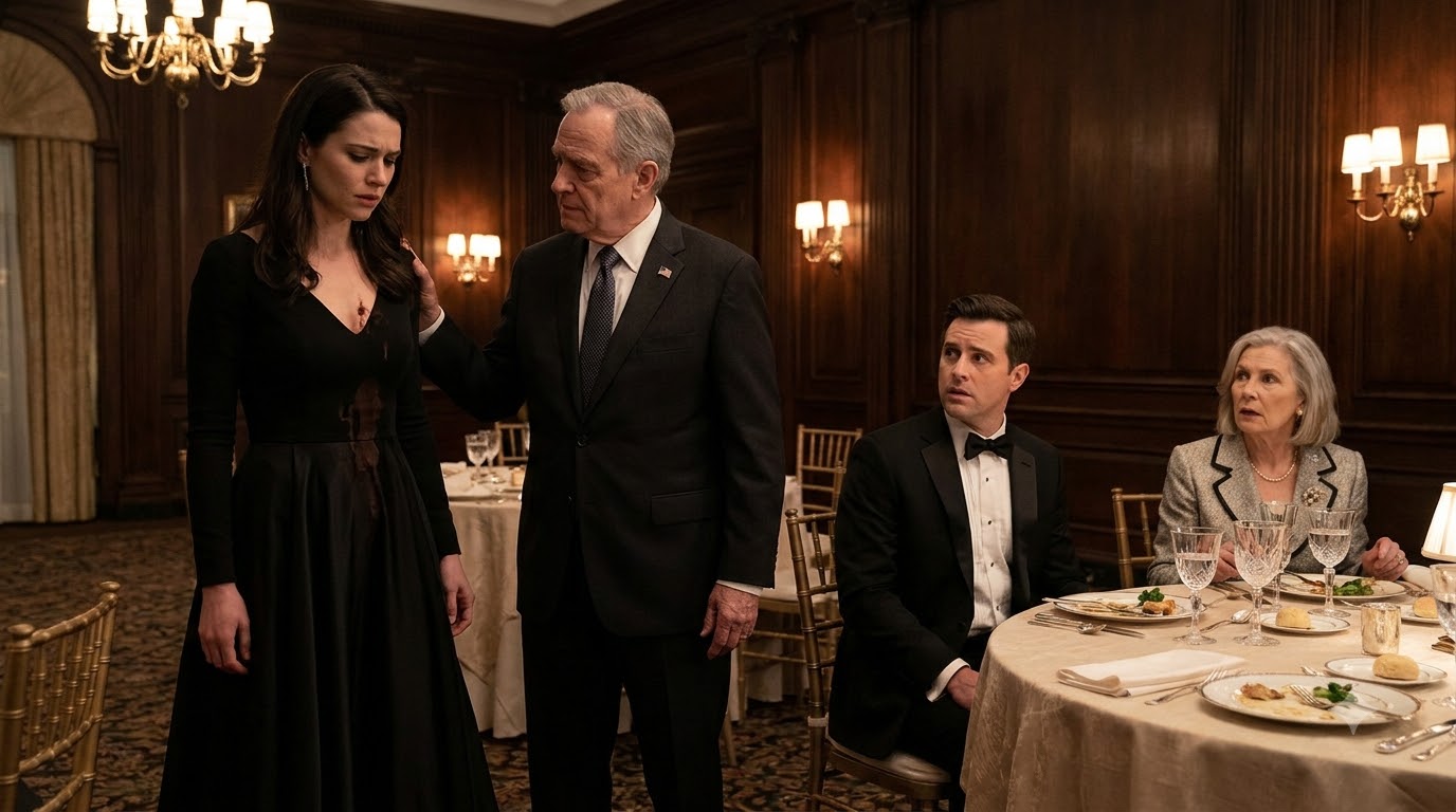 My mother-in-law poured red wine down my dress and laughed that I didn’t belong at her luxury party. My husband laughed with her—until the mayor walked through the doors and called me his daughter.