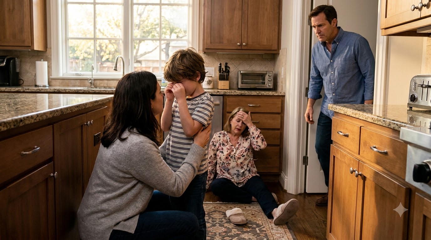 I came home from work early and found my mother-in-law hitting my six-year-old son’s hands with her slipper—then my husband walked in and she threw herself onto the floor.