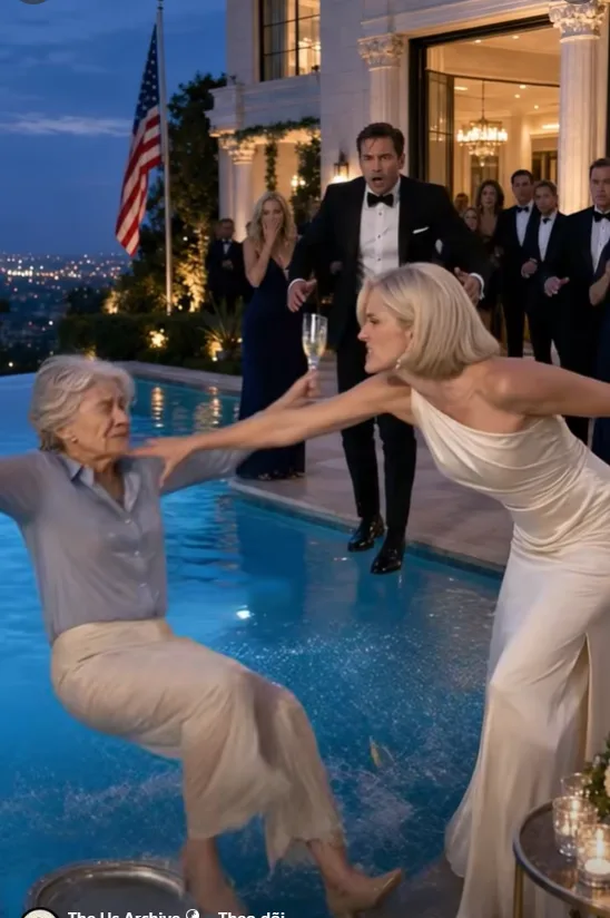 AT A LUXURY BEVERLY HILLS POOL PARTY, MY BILLIONAIRE WIFE PUSHED AN ELDERLY WOMAN INTO THE WATER—SHE NEVER KNEW THE WOMAN WAS MY MOTHER