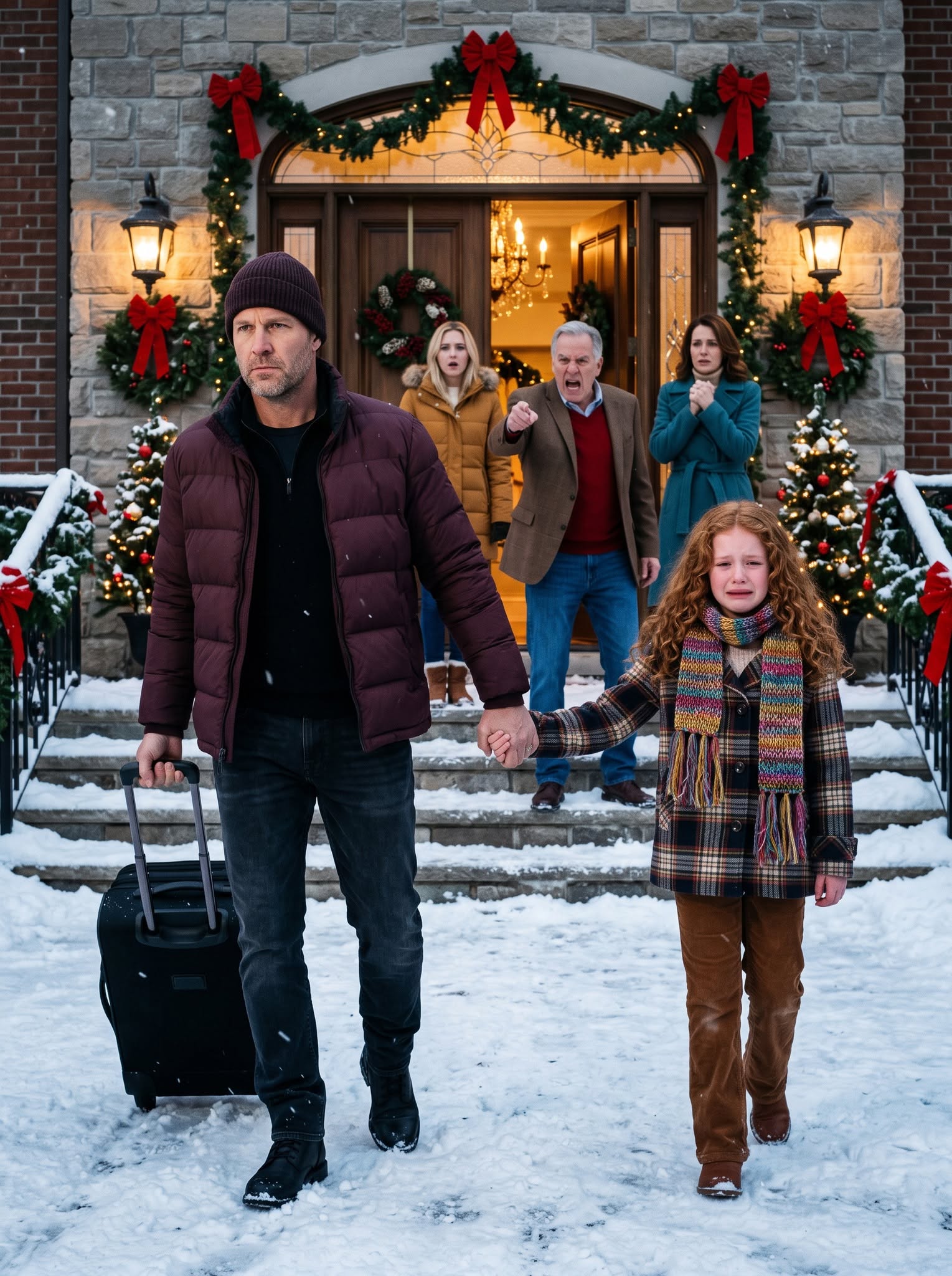 My wife stood by as her father threw my sixteen-year-old daughter into the snow. Then she handed me divorce papers while her relatives mocked my battered work truck.