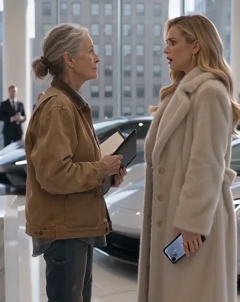 ""Take her key fob and lock her out of the VIP suite—she looks like a valet driver who took a wrong turn into the showroom.""