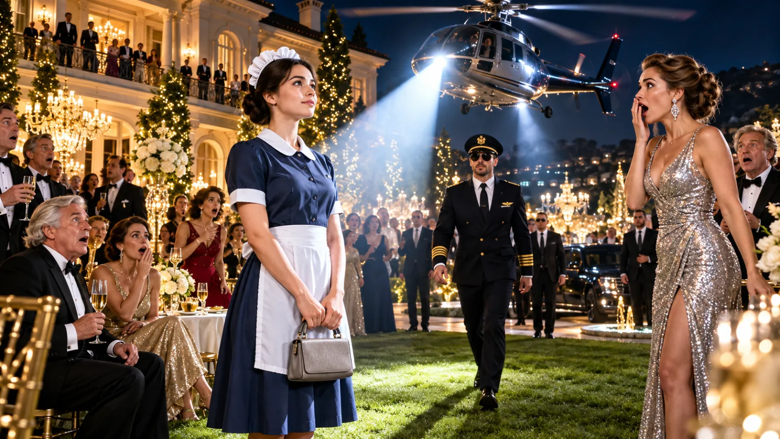  They Mocked the Quiet Maid at a Millionaire's Party—Then a Medical Helicopter Landed for Her